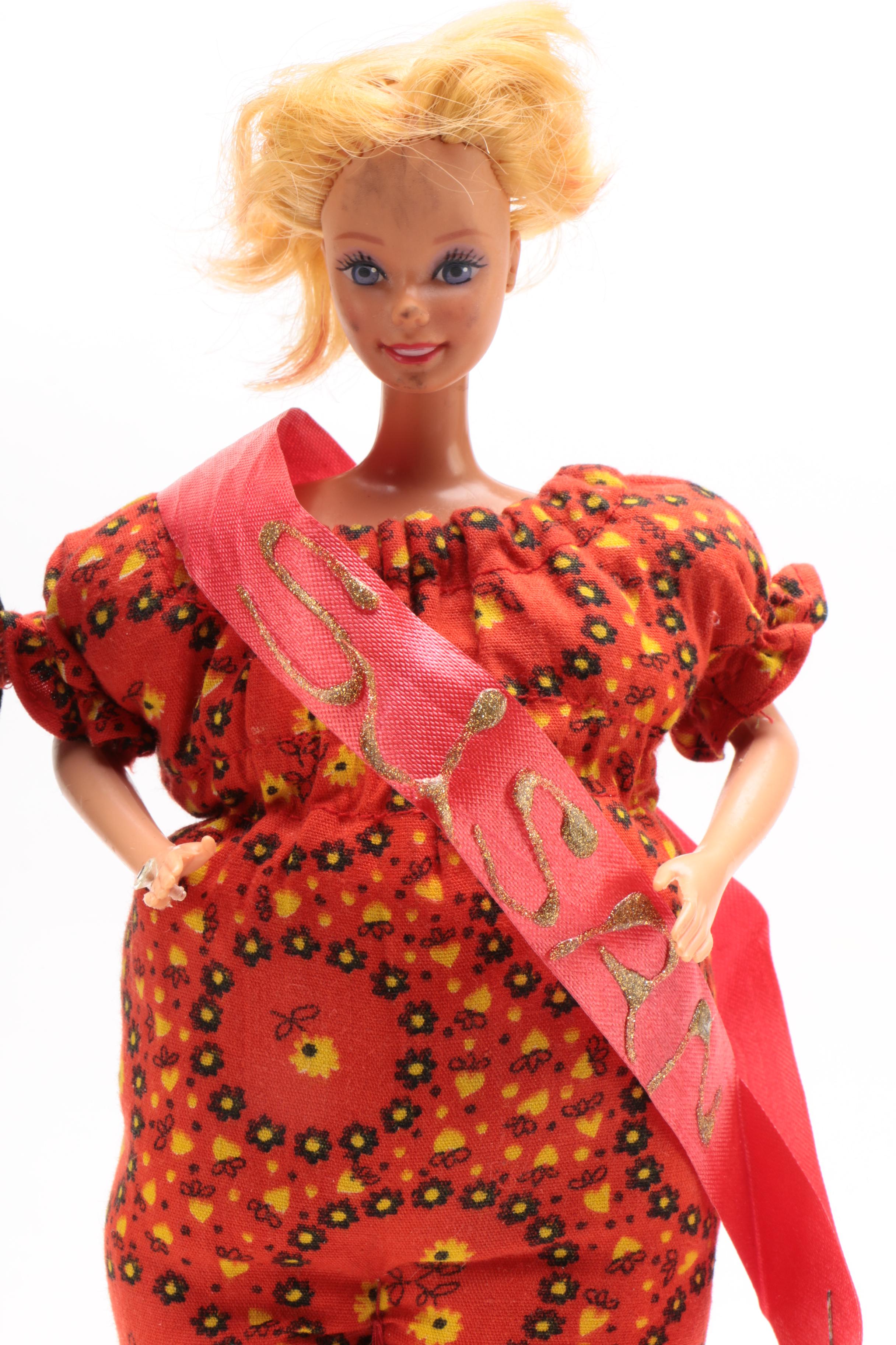 Modified Mattel "Barbie" and "Ken" Dolls in Handmade Costumes, Late 20th Century