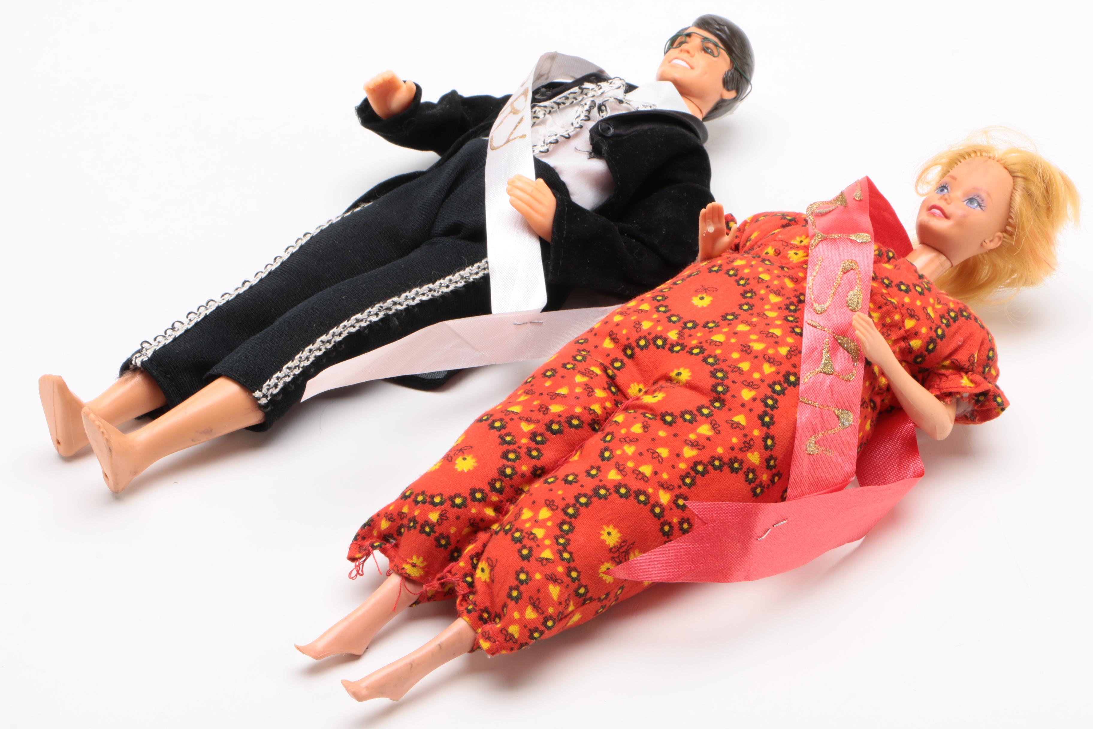 Modified Mattel "Barbie" and "Ken" Dolls in Handmade Costumes, Late 20th Century