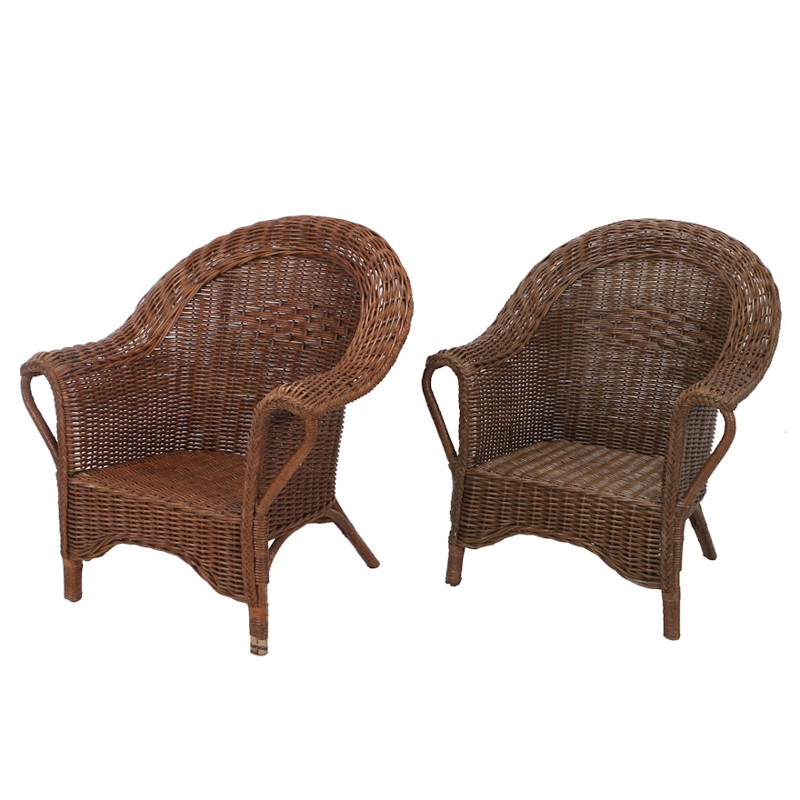 Contemporary Brown Wicker Patio Armchairs by Palecek