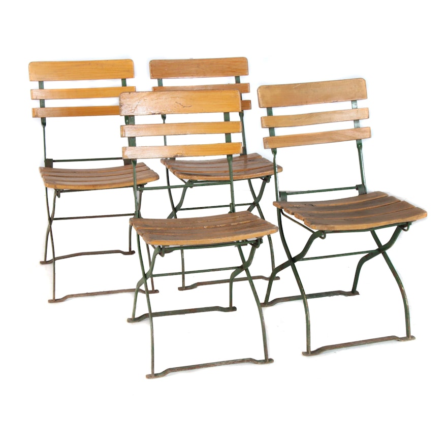 German Beirgarten Pine and Iron Folding Chairs From Sigwart Brewery