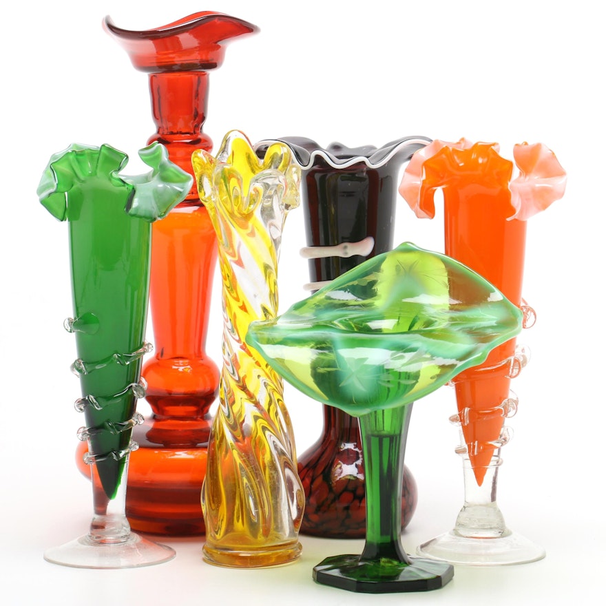 Blown Glass Vases with Ruffled and Scalloped Rims