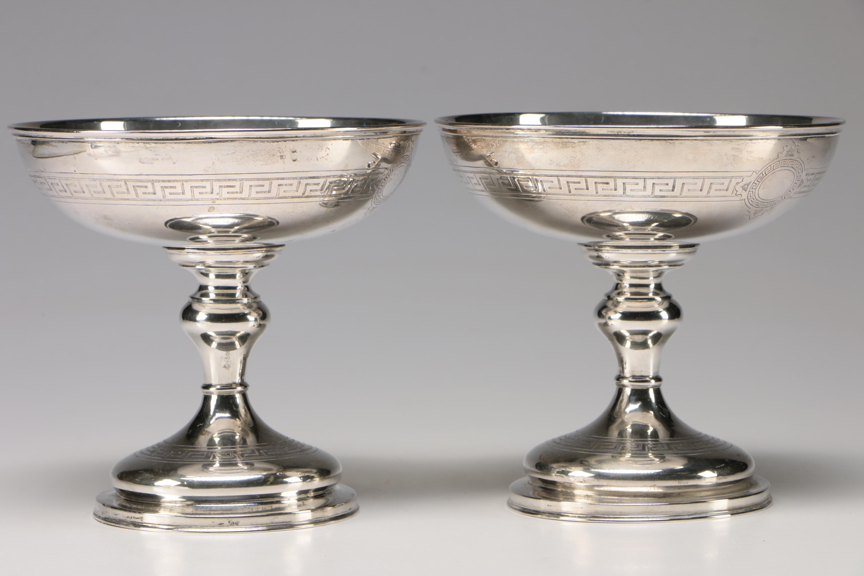 Pair of D. Aron of Königsberg, Germany Twelve Lot Silver Compotes, 1850-1913