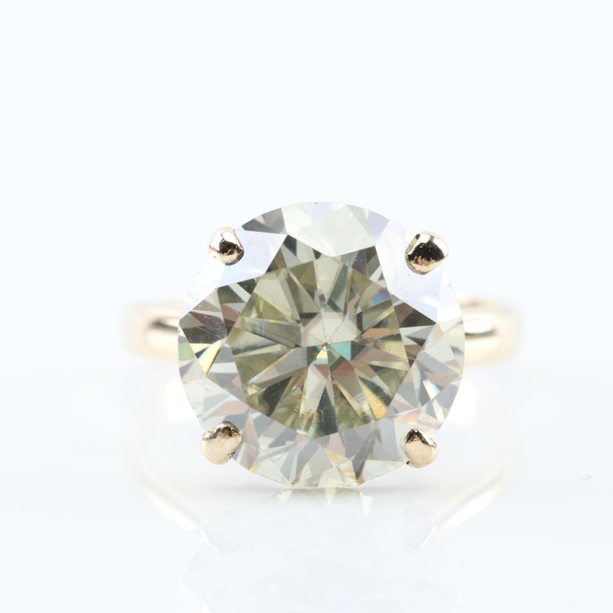 10K Yellow Gold Round Moissanite Ring