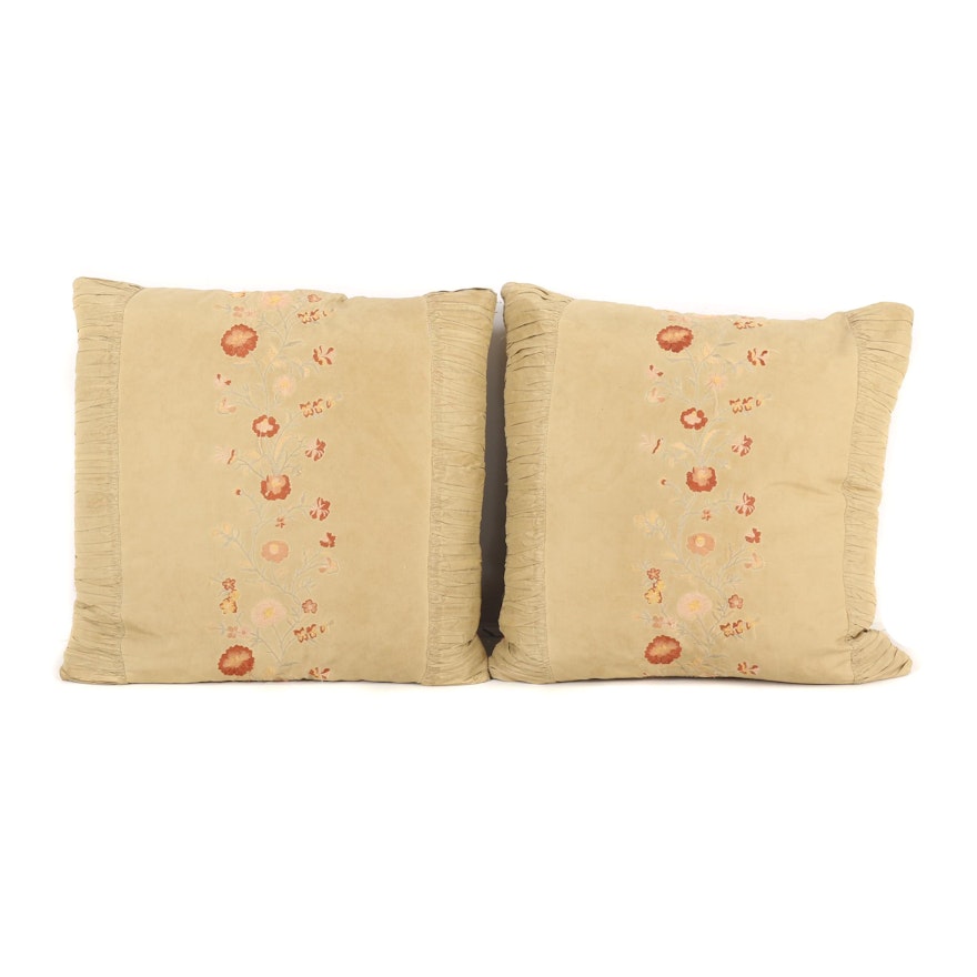 Embroidered Silk Accent Pillows with Down Filling