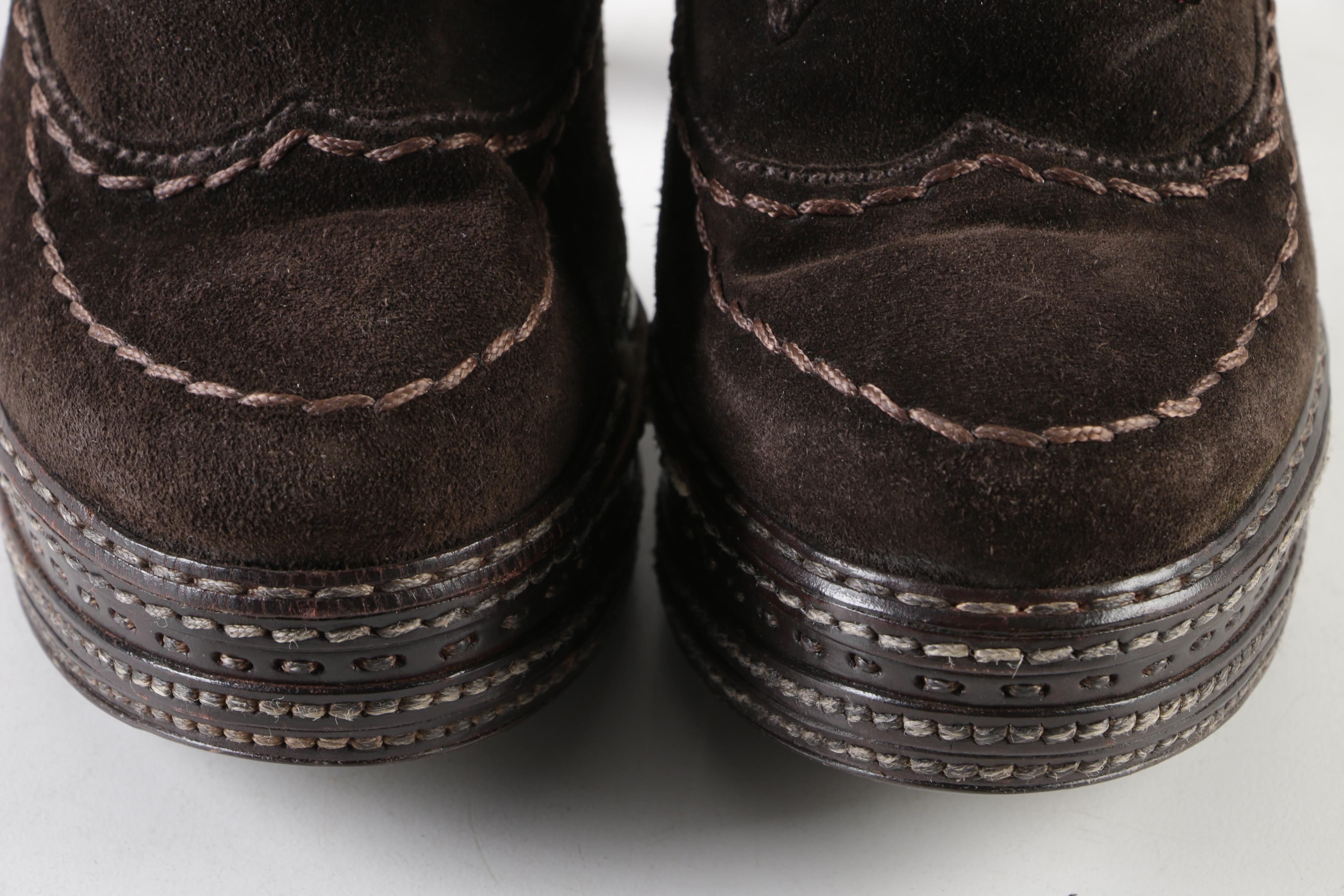 Prada Chocolate Brown Suede High-Heeled Platform Booties