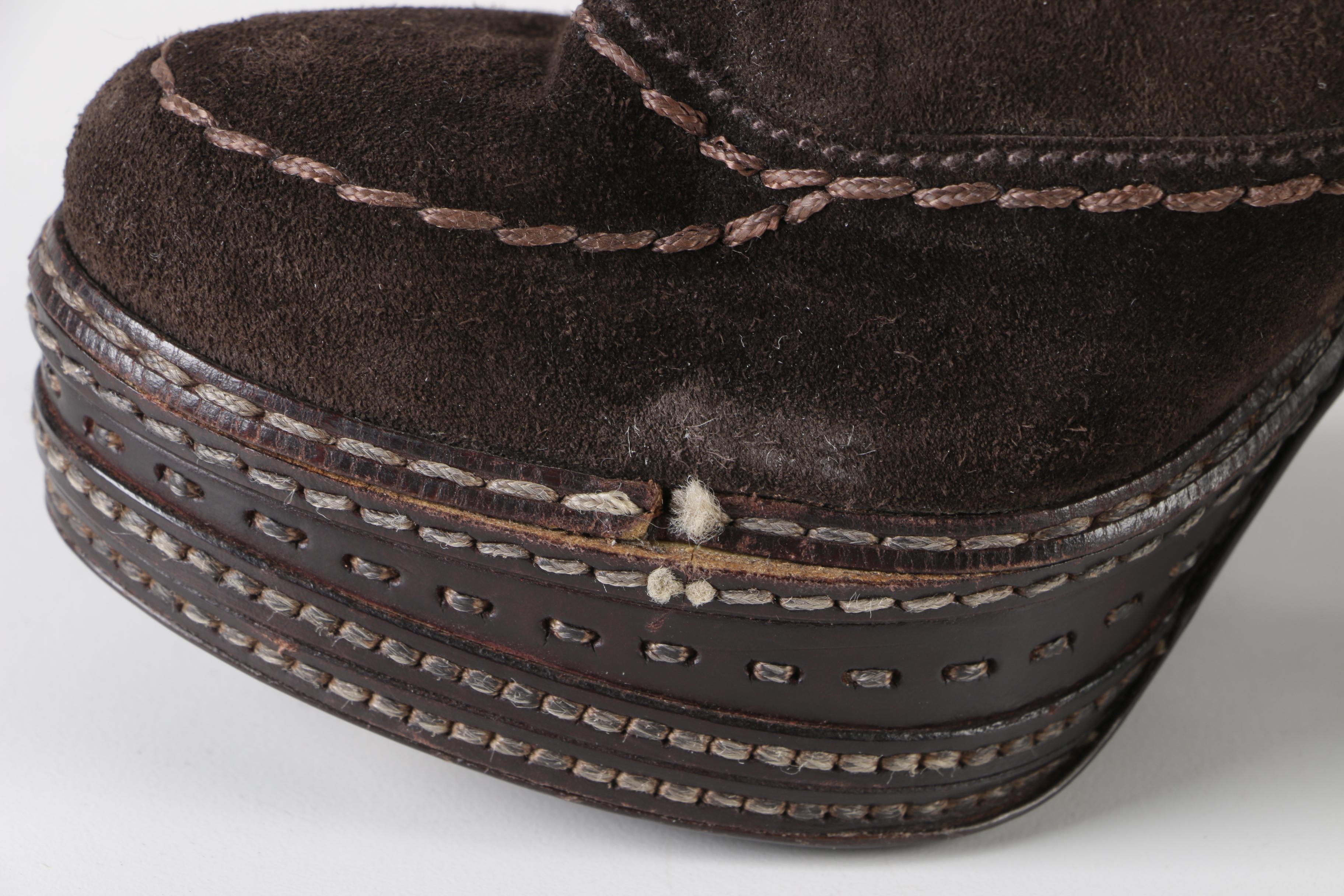 Prada Chocolate Brown Suede High-Heeled Platform Booties