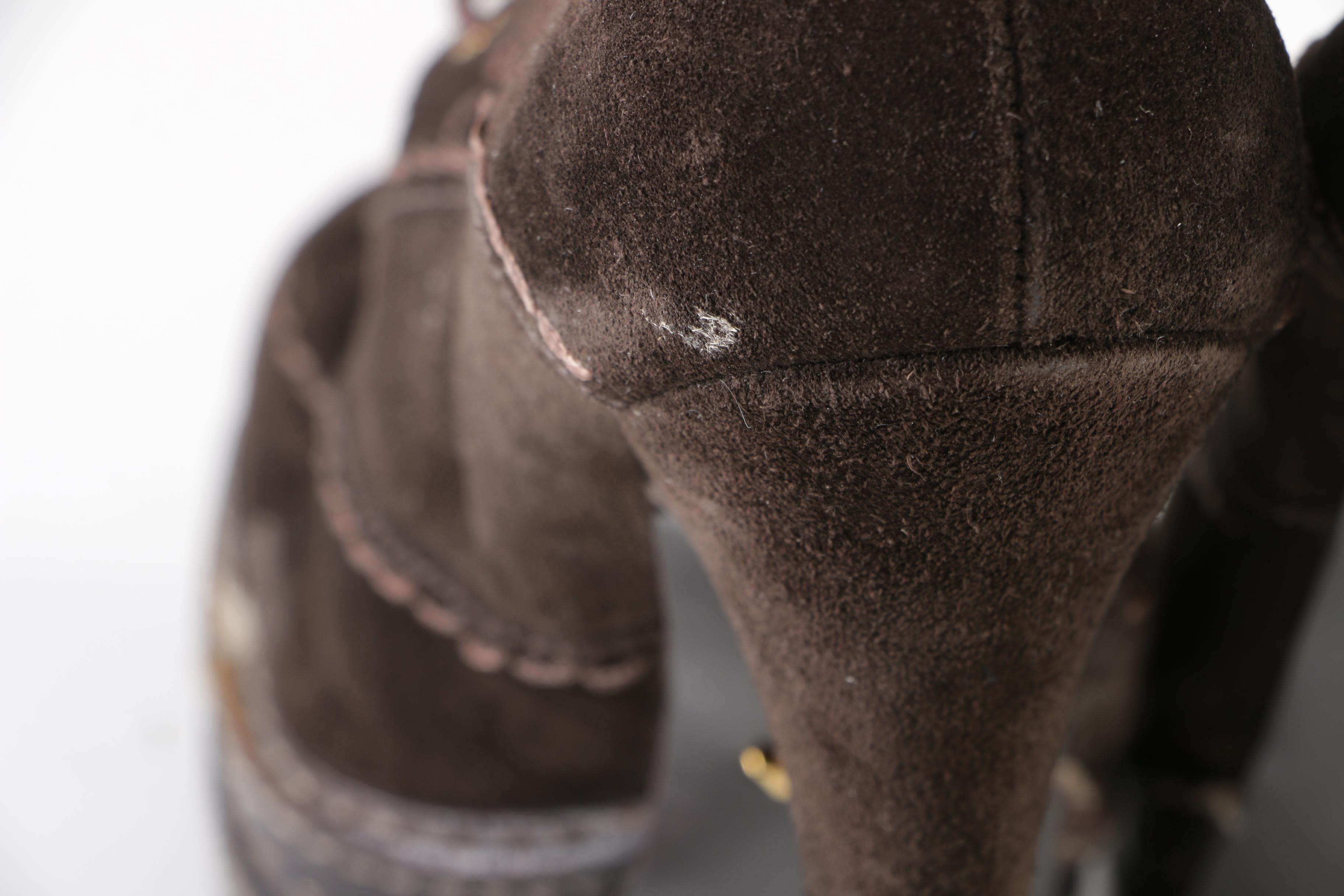 Prada Chocolate Brown Suede High-Heeled Platform Booties