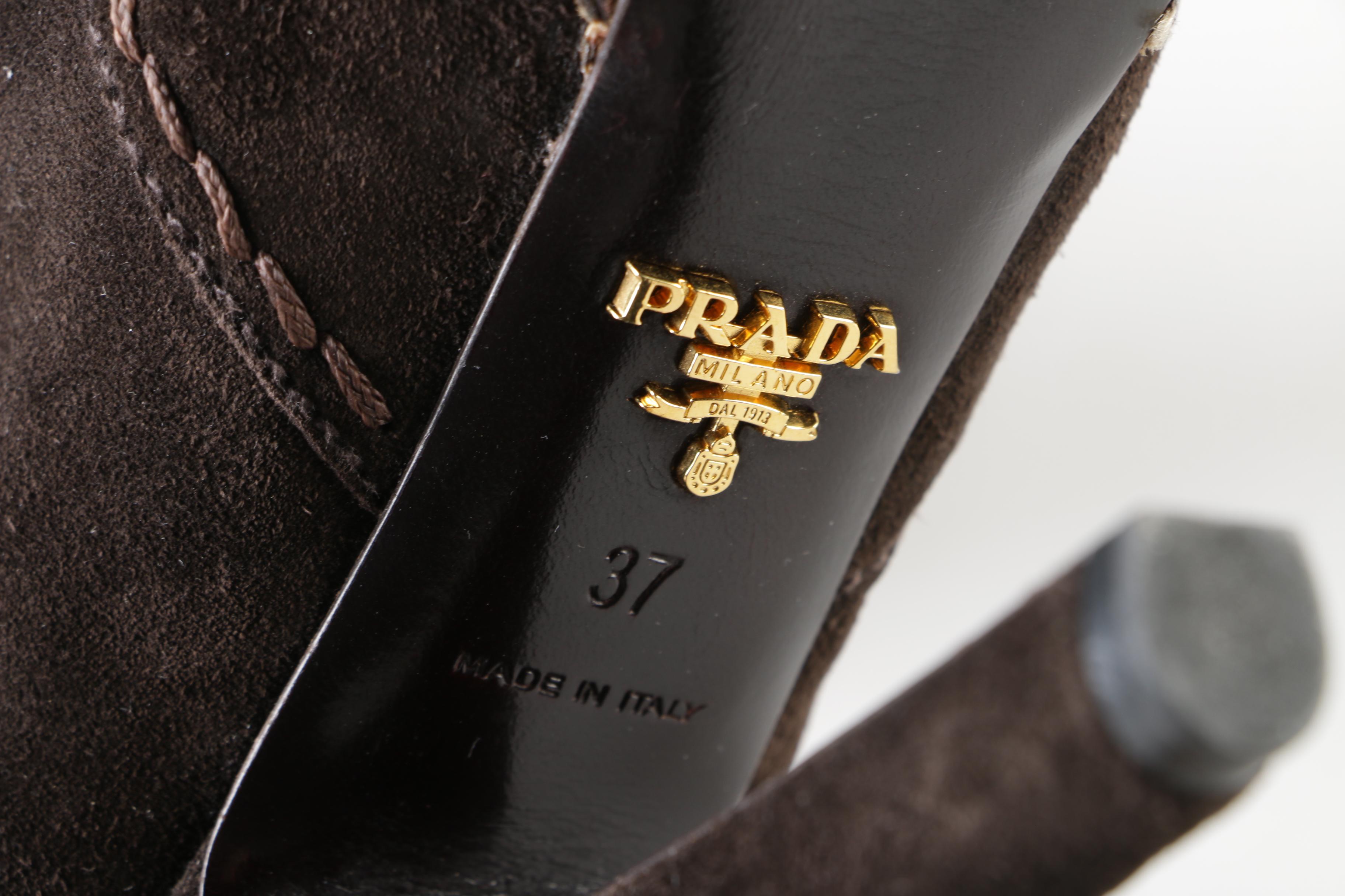 Prada Chocolate Brown Suede High-Heeled Platform Booties