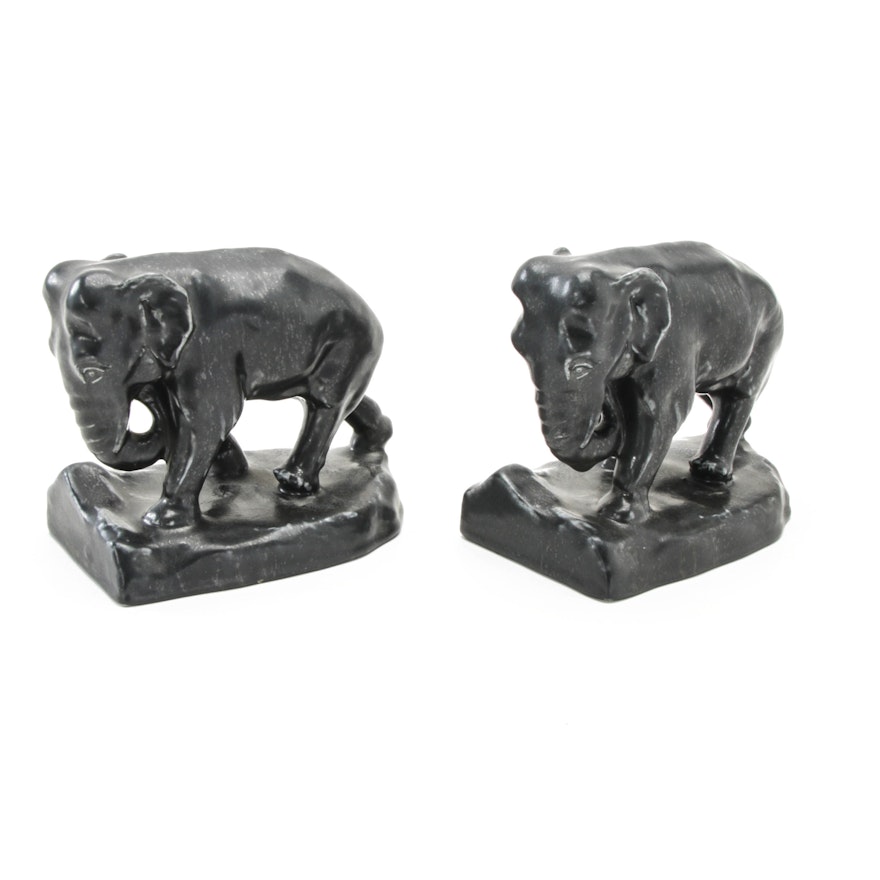 Rookwood Pottery Elephant Bookends, 1922