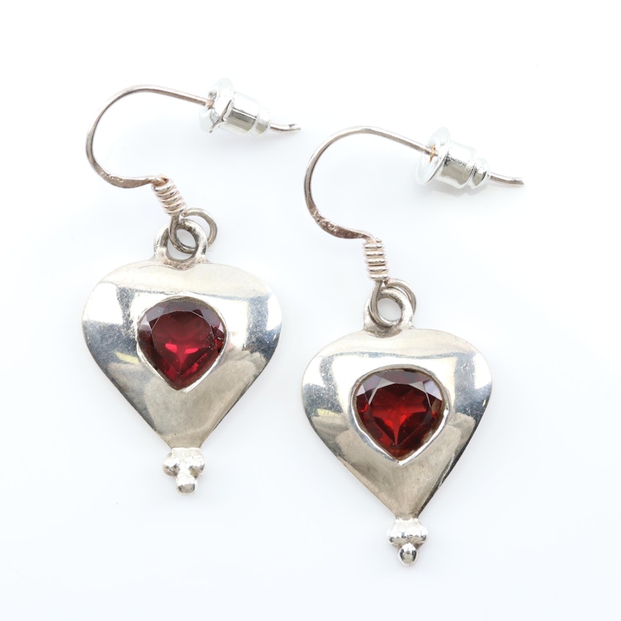 Sterling Silver Garnet Dangle Earrings