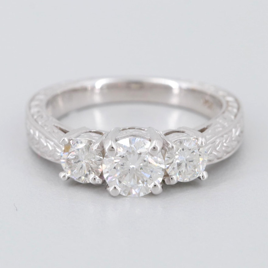 14K White Gold 1.20 CTW Diamond Ring