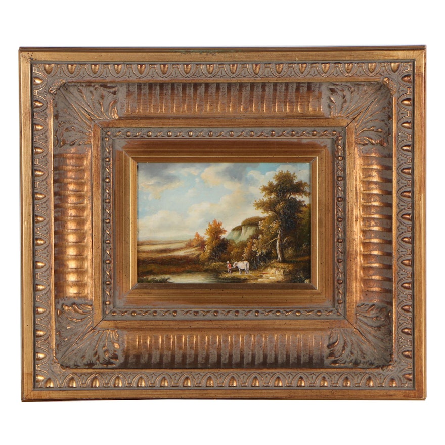 Mid 20th Century Oil Painting of Pastoral Landscape