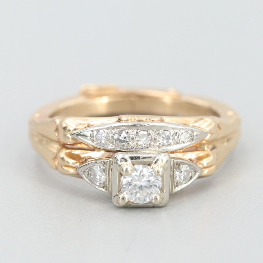 14K White and Yellow Gold Diamond Ring with Arthritic Shank