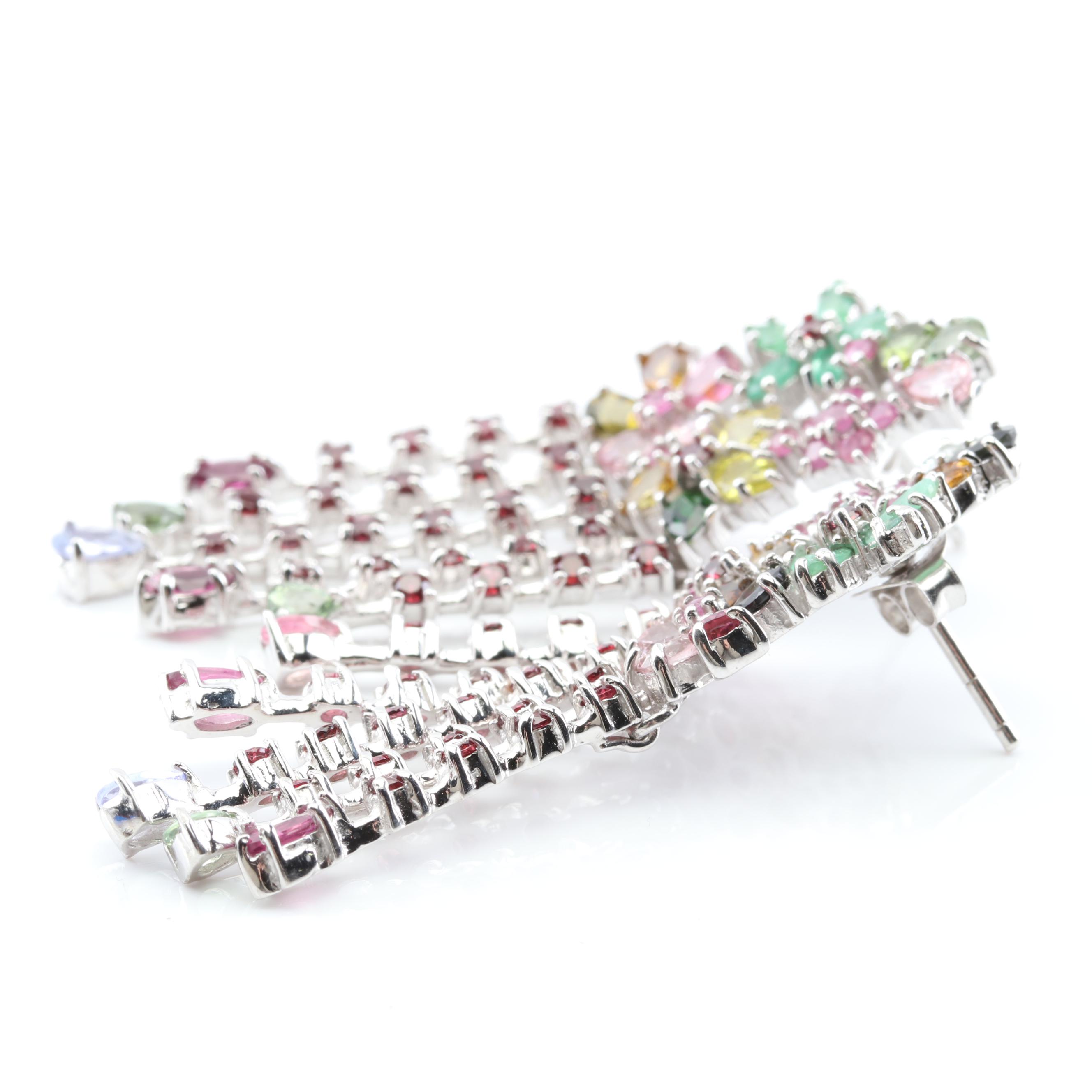 Sterling Silver Multi-Gemstone Flower Earrings