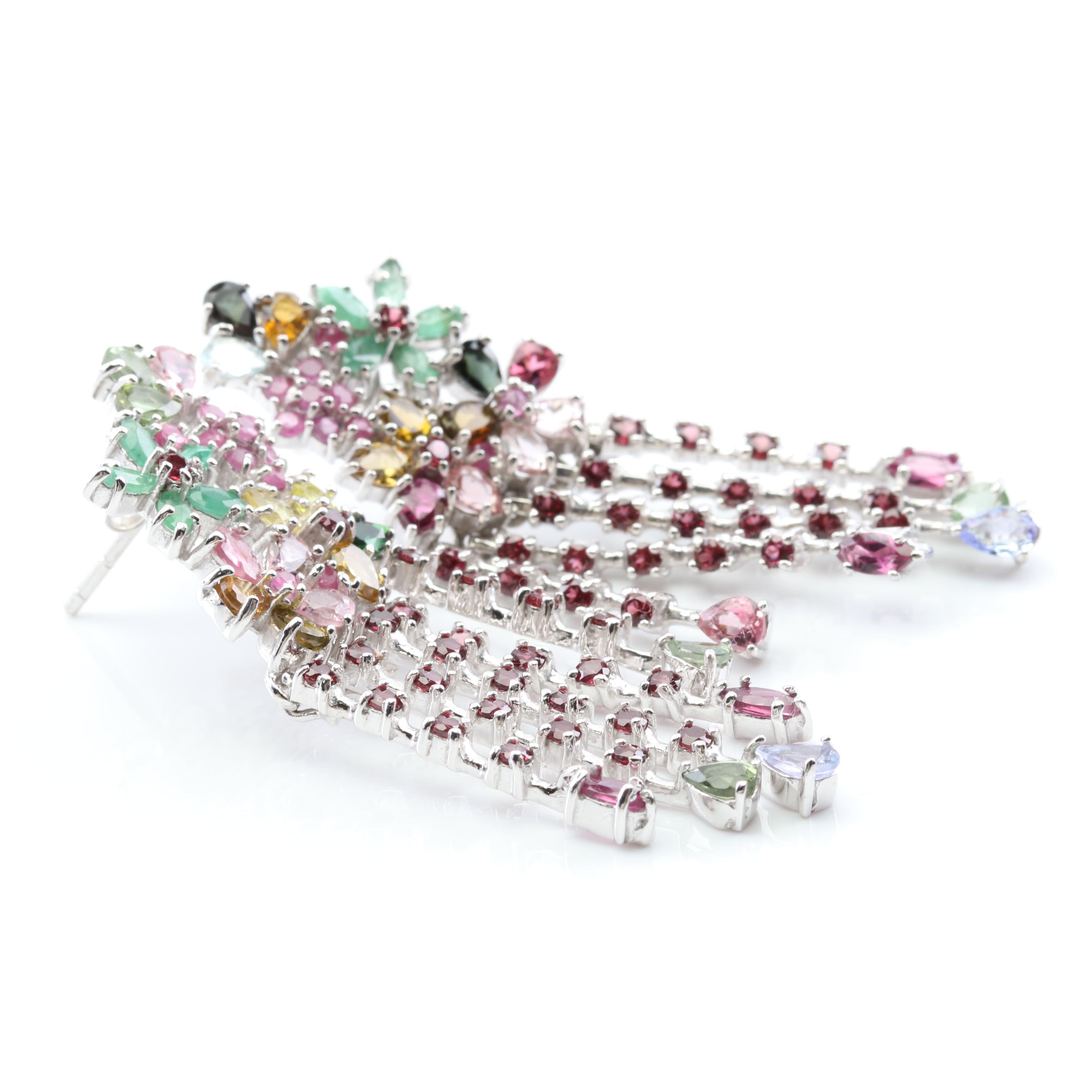 Sterling Silver Multi-Gemstone Flower Earrings
