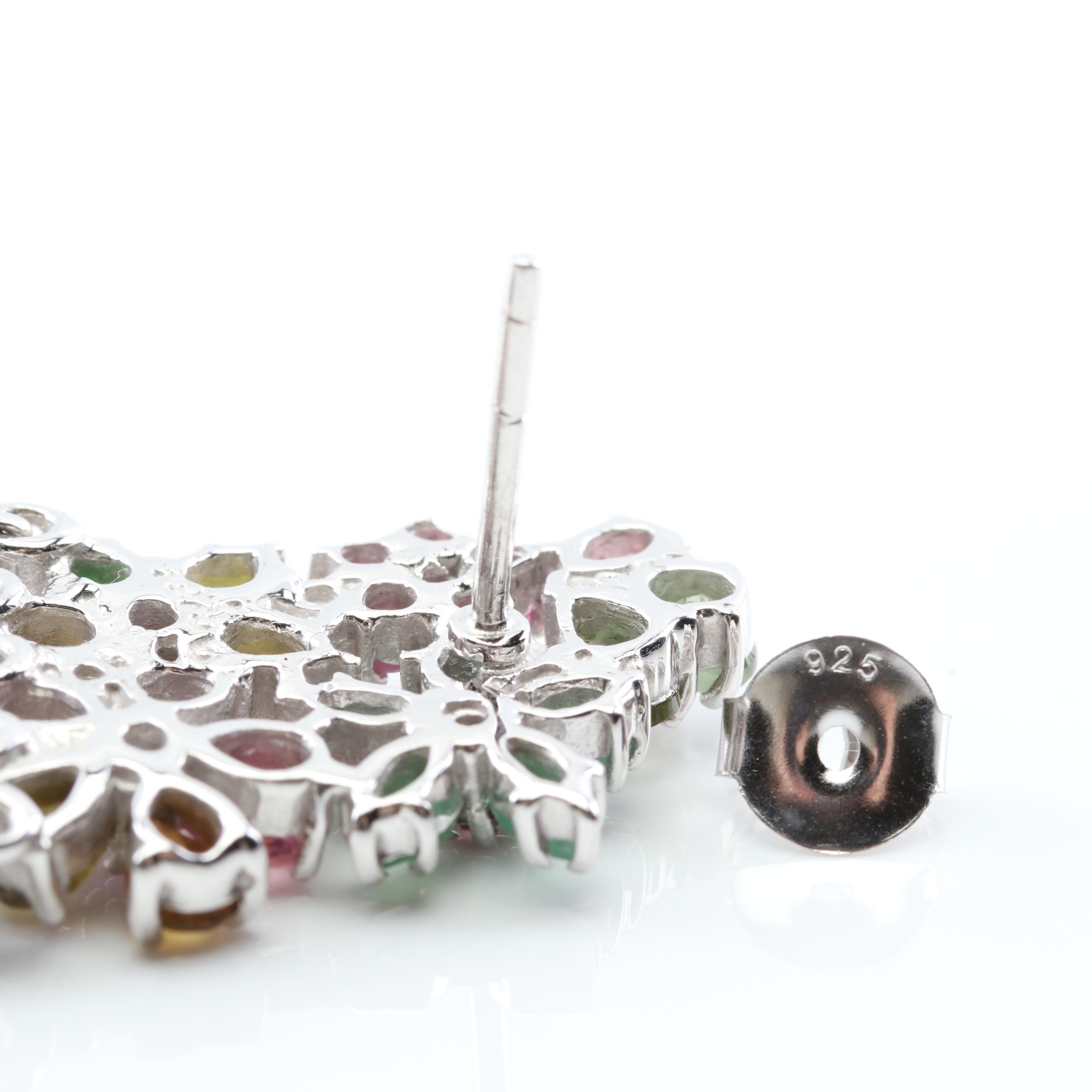 Sterling Silver Multi-Gemstone Flower Earrings