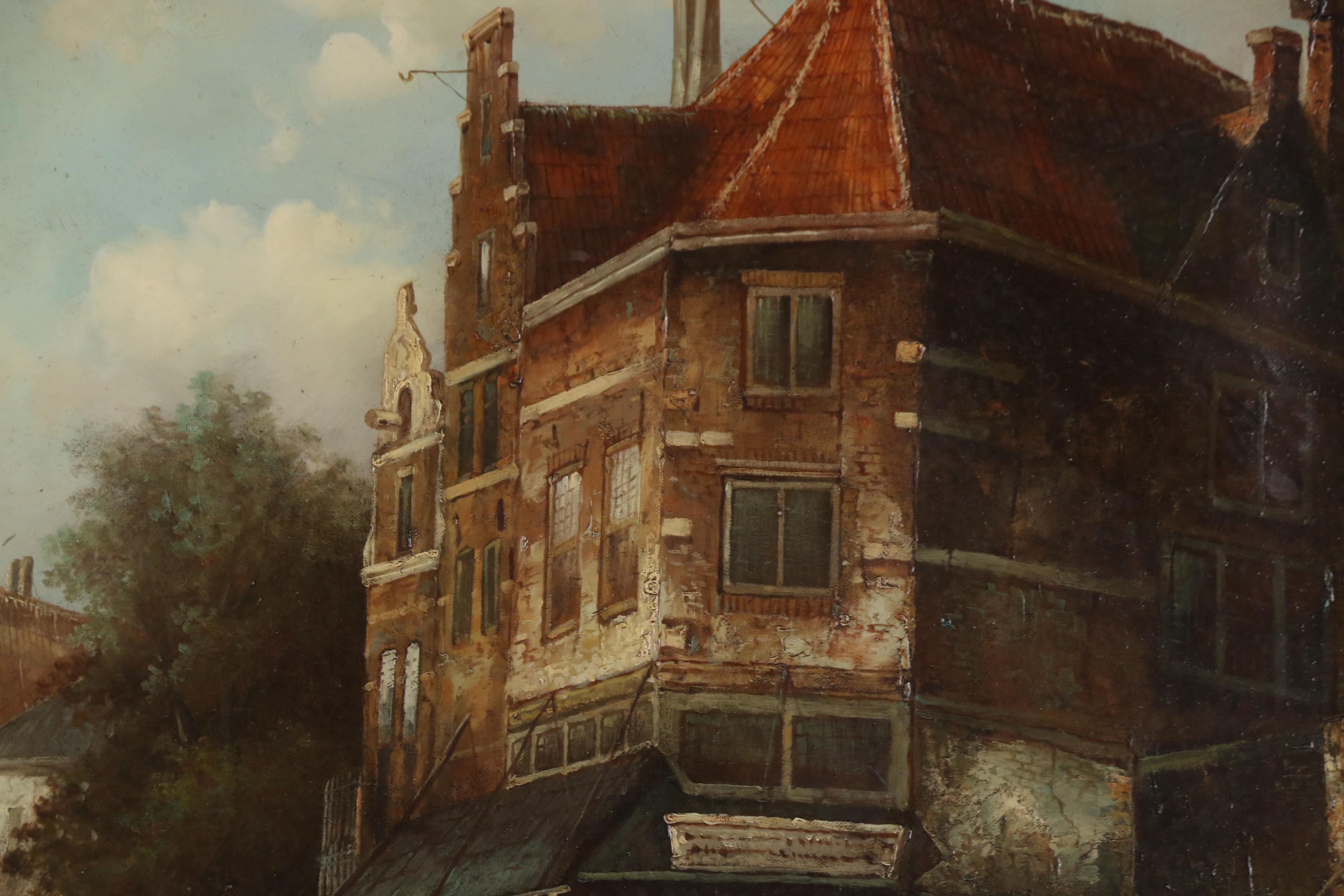 L. Clayton Oil Painting of European Town Scene