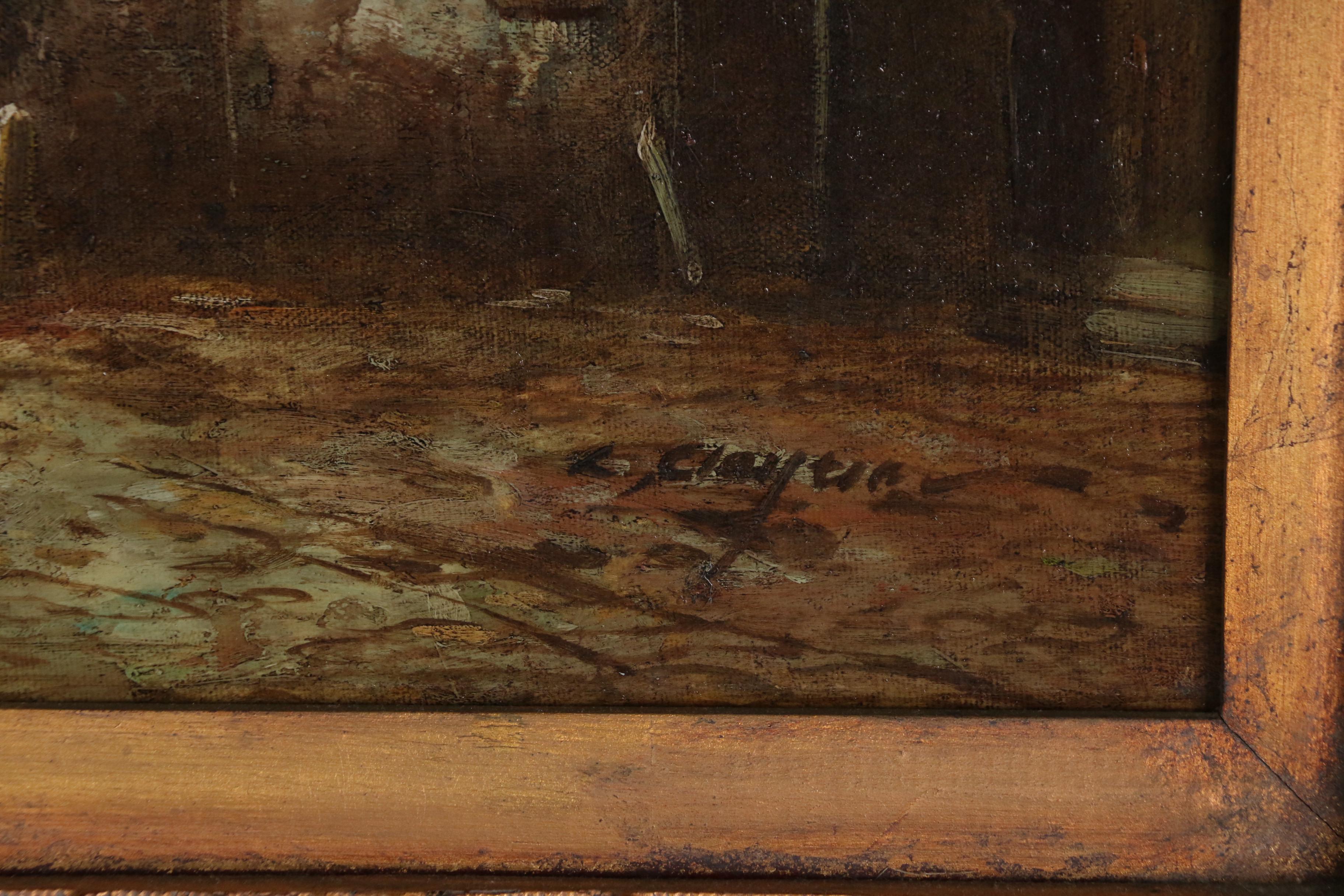 L. Clayton Oil Painting of European Town Scene