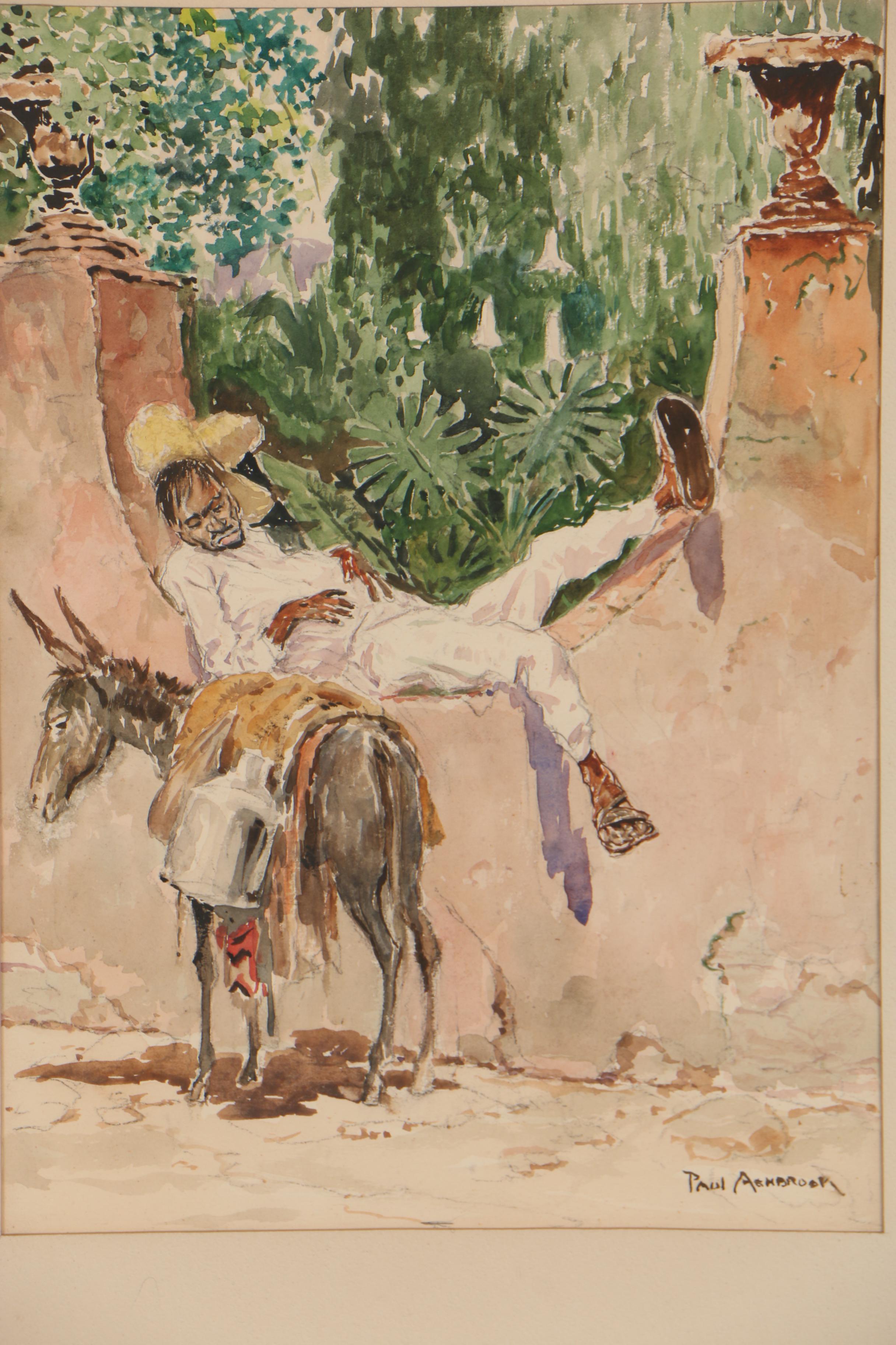 Paul Ashbrook Watercolor Painting "Roadside Siesta"