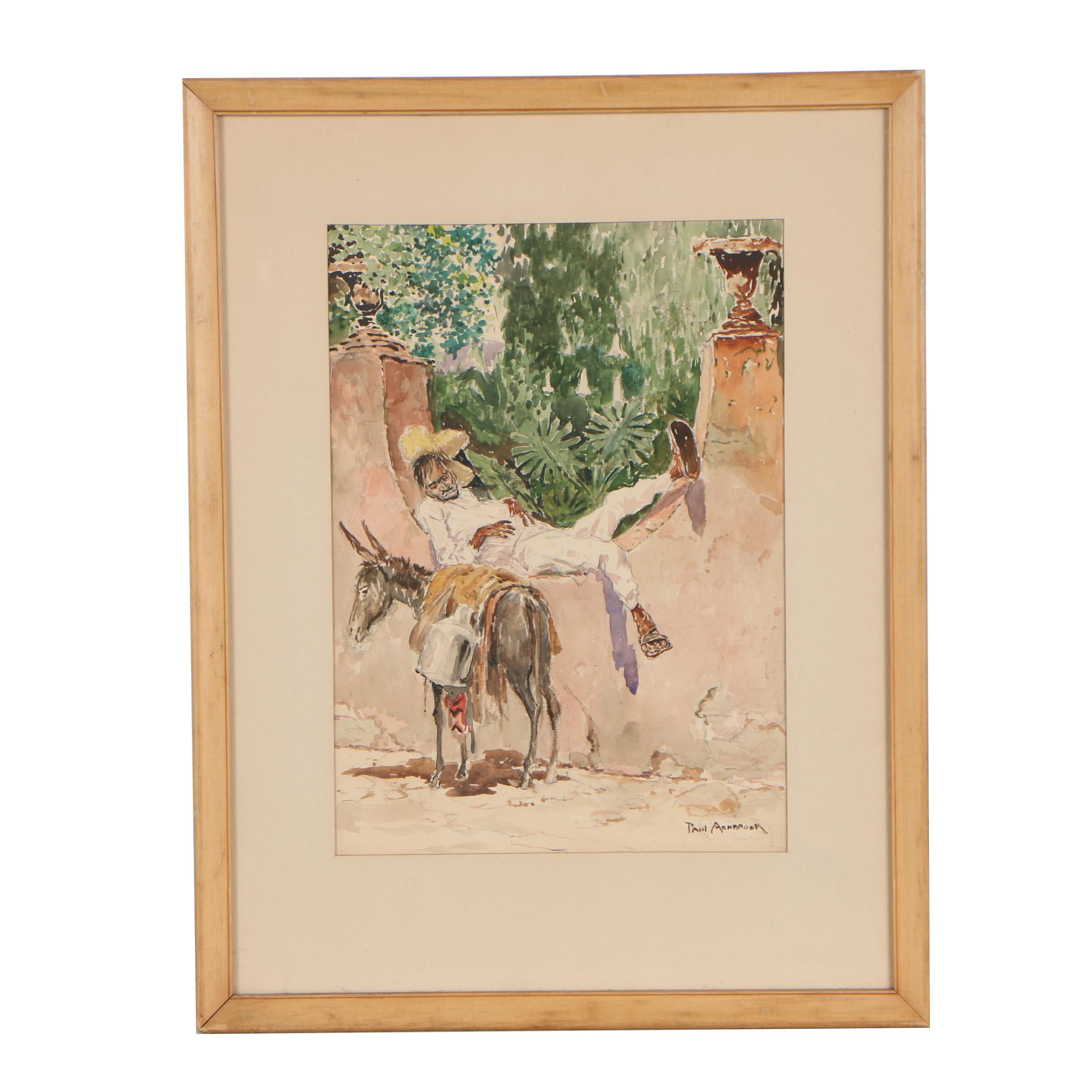 Paul Ashbrook Watercolor Painting "Roadside Siesta"