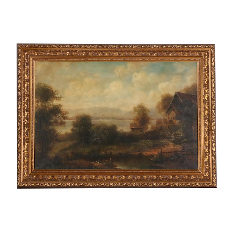 Late 20th Century Oil Painting of Rural Landscape