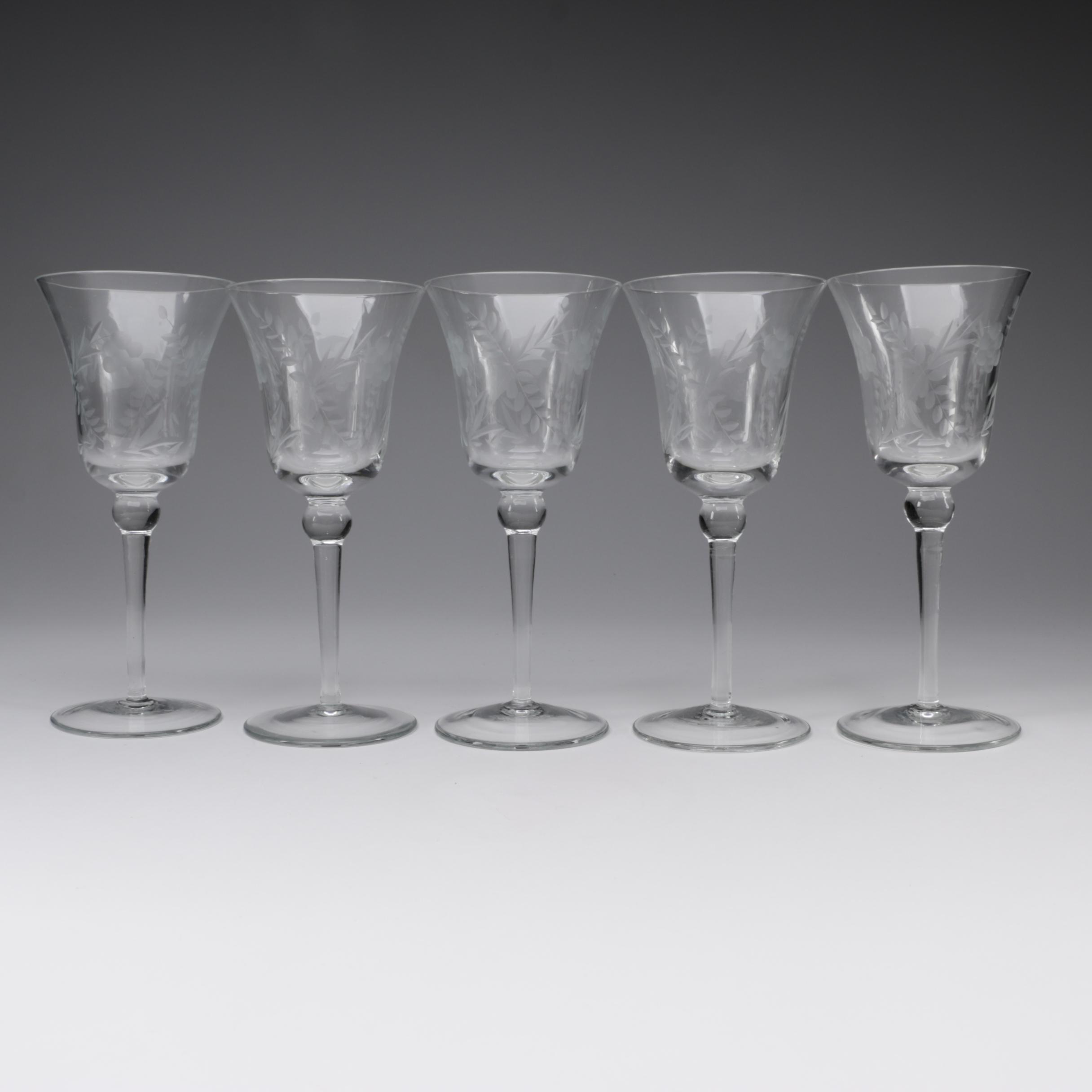 Colony "Danube" Etched Floral Tulip Glasses, 1950s