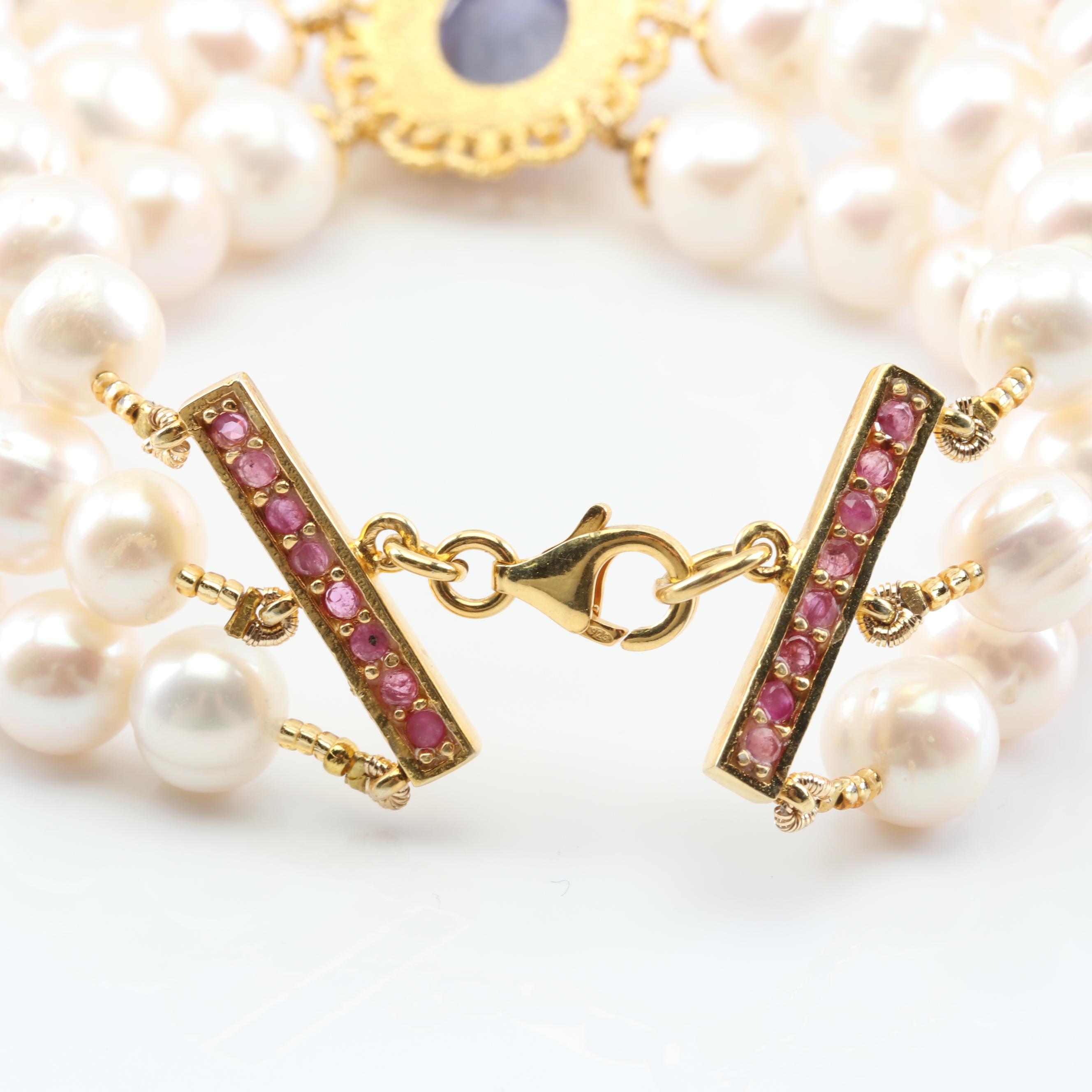 Sterling Silver Freshwater Pearl and Multi-Gemstone Bracelet