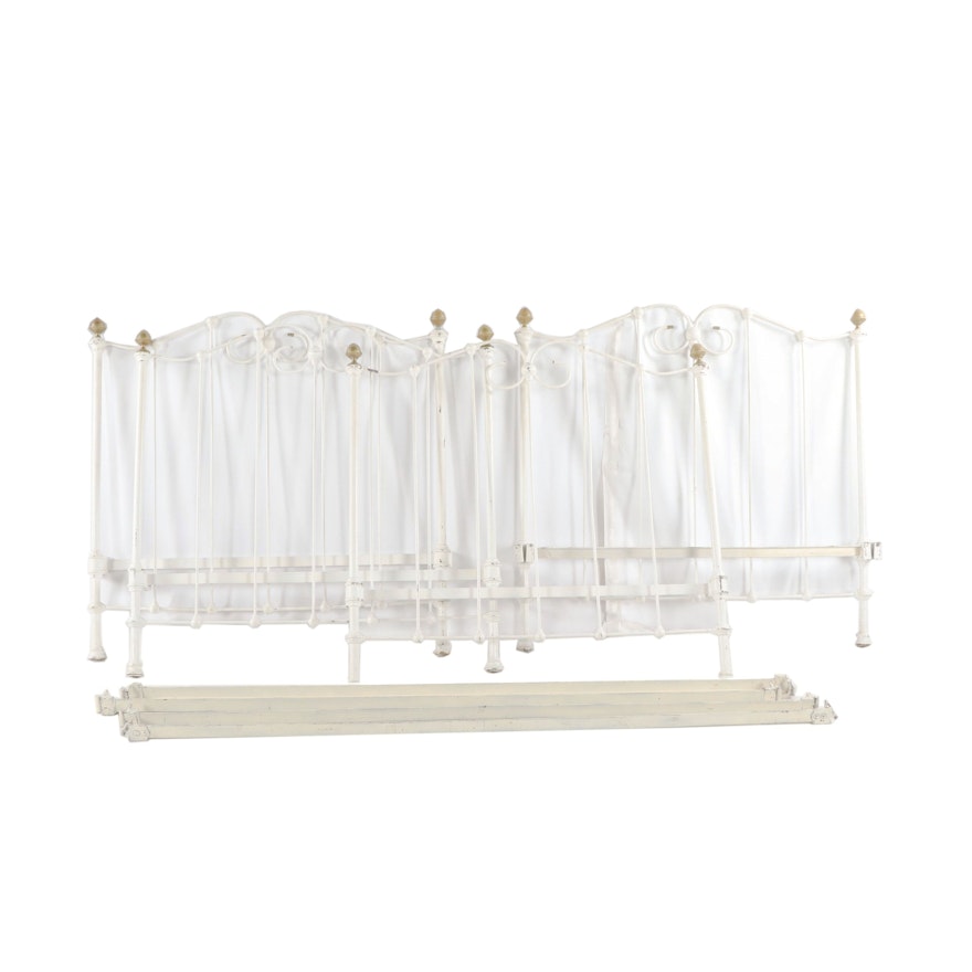 Painted Metal and Brass Twin Size Bed Frames, Early/Mid-20th Century