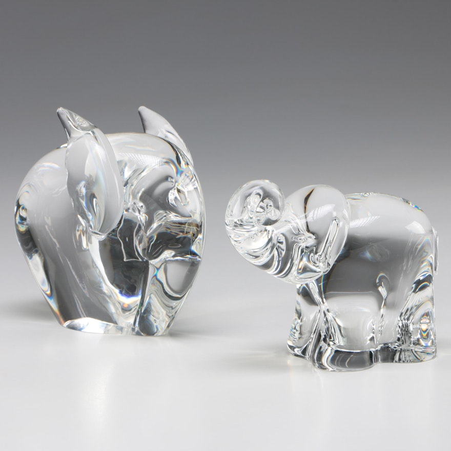 Steuben Art Glass Elephant Figurines Designed by George Thompson, Mid-Century