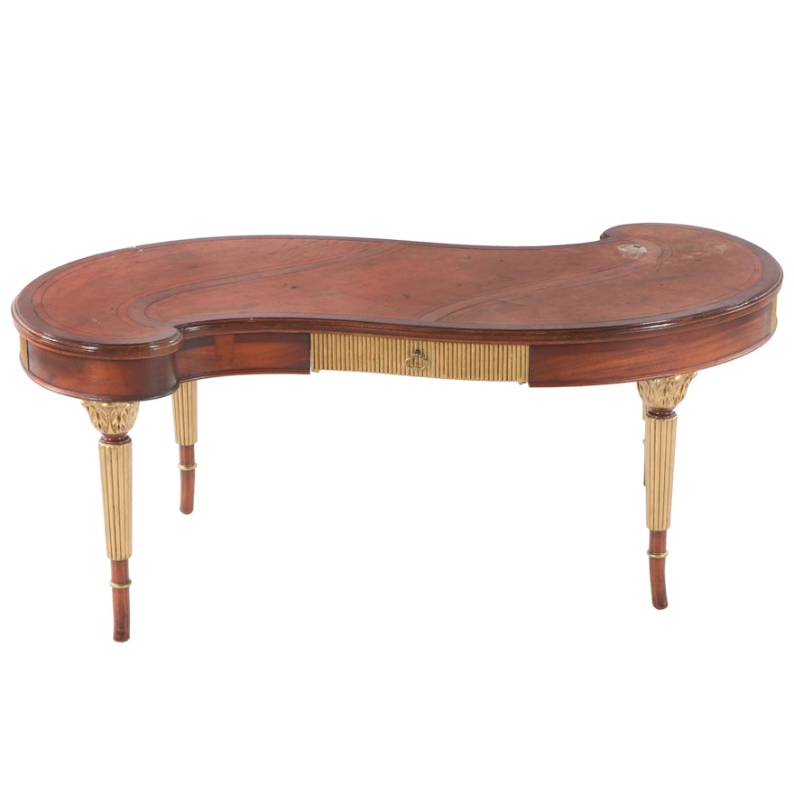 Italian Style Mahogany and Leather Coffee Table, Mid-20th Century