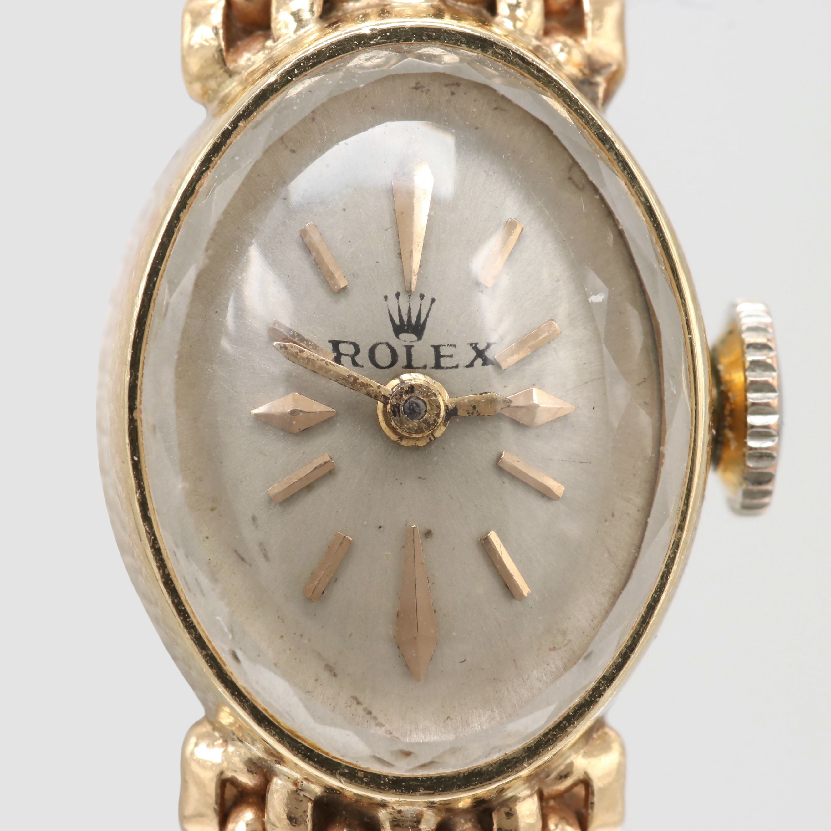 Vintage Rolex 14K Yellow Gold Stem Wind Watch on Panther Link Bracelet