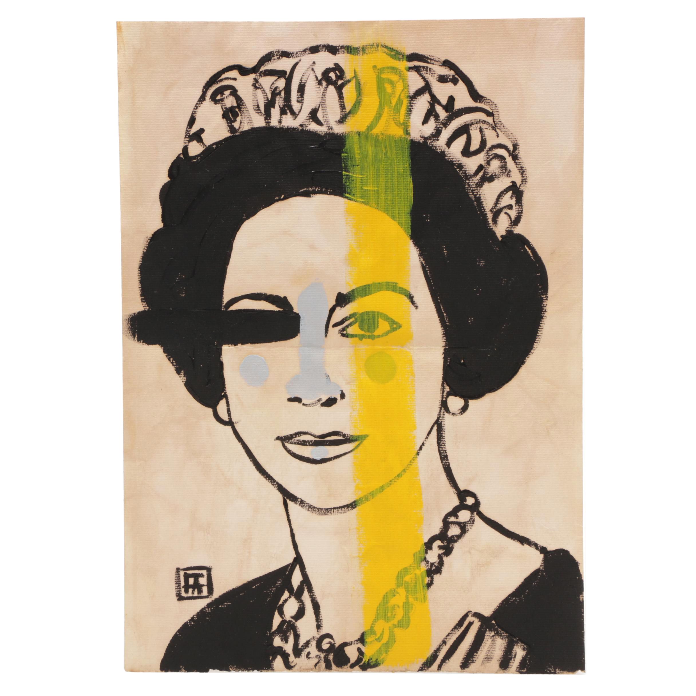 Francois Aguiard Acrylic Painting of Queen Elizabeth