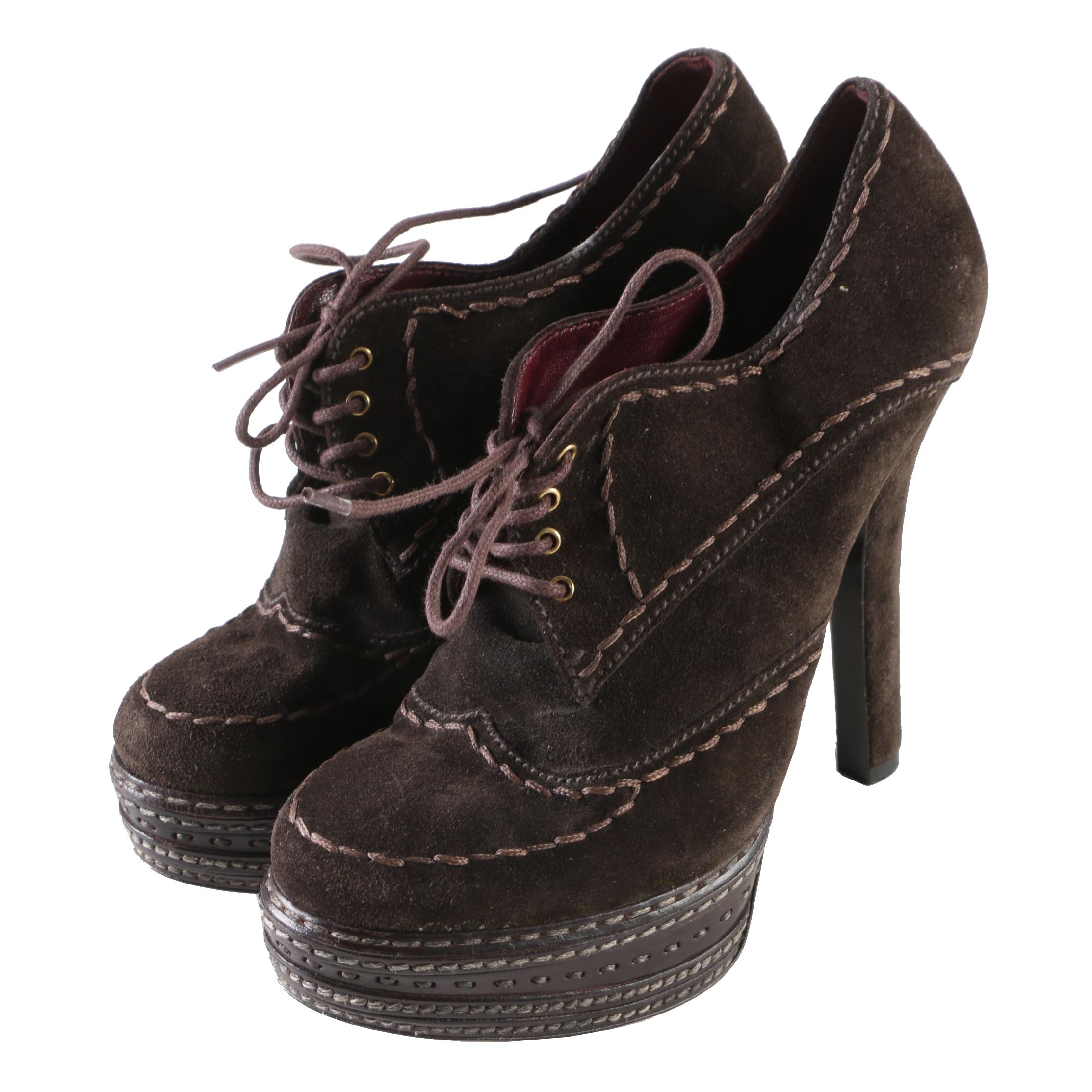 Prada Chocolate Brown Suede High-Heeled Platform Booties