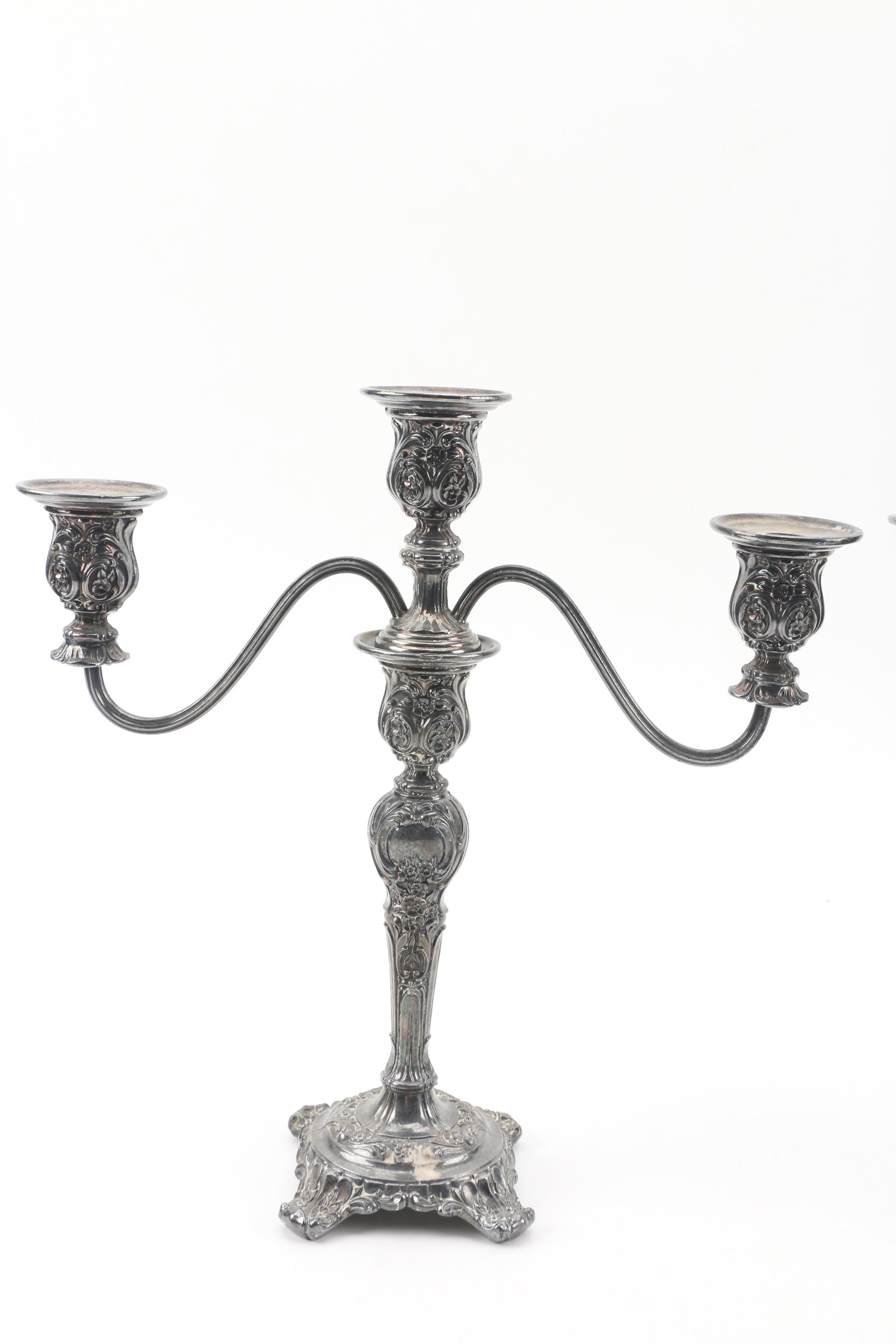 Wm. Rogers & Son "Victorian Rose" Silver Plate Candelabra, Late 20th Century