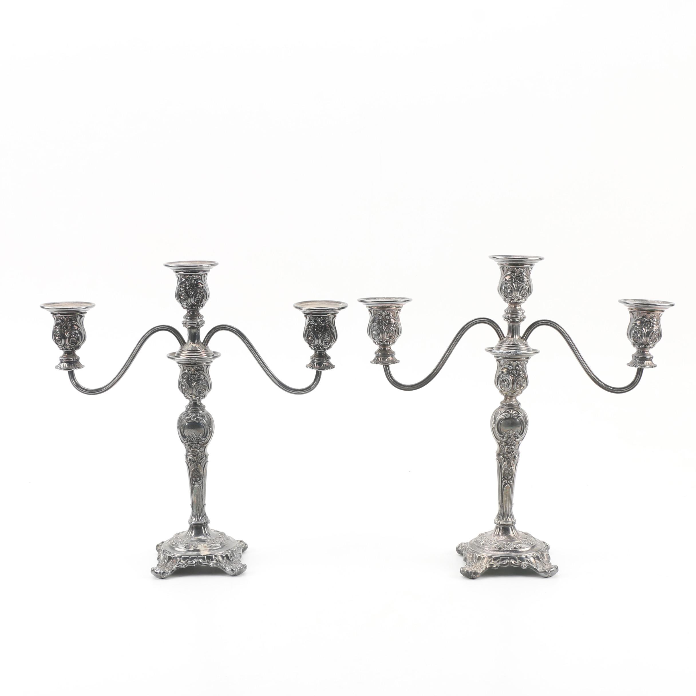 Wm. Rogers & Son "Victorian Rose" Silver Plate Candelabra, Late 20th Century