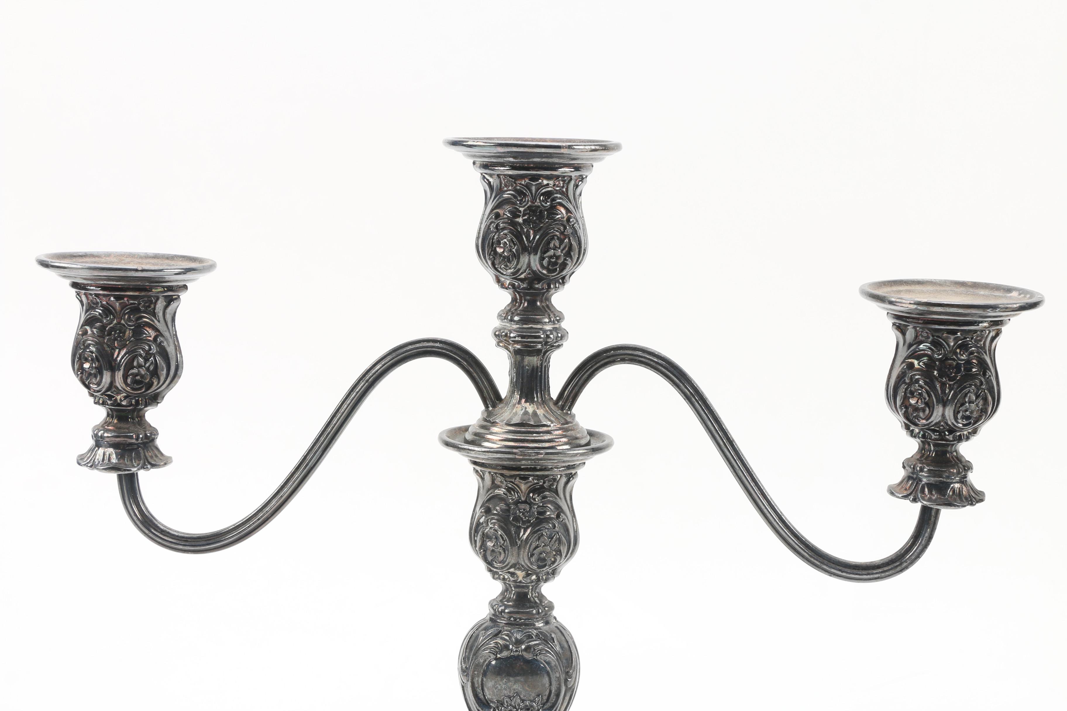 Wm. Rogers & Son "Victorian Rose" Silver Plate Candelabra, Late 20th Century