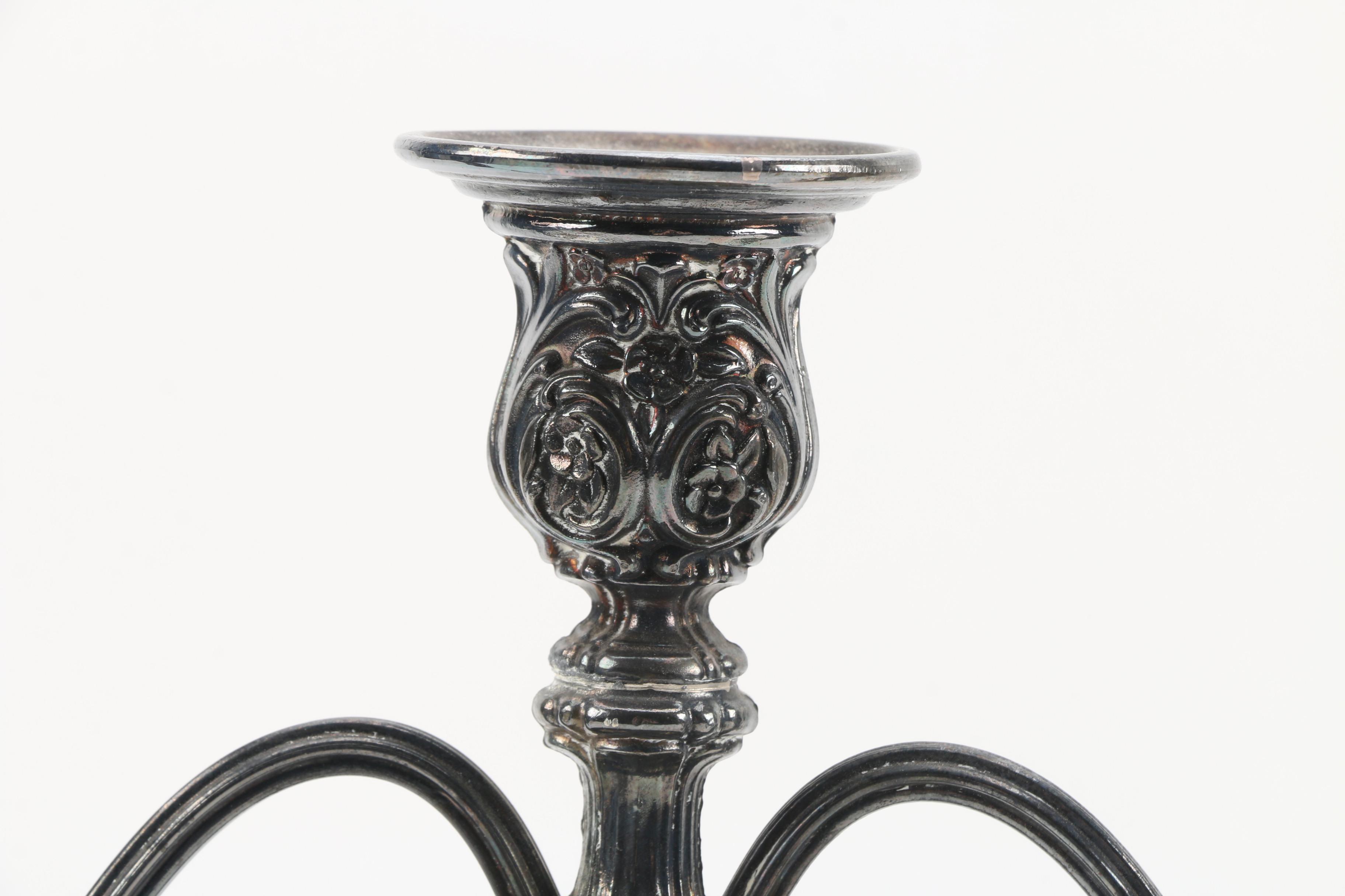 Wm. Rogers & Son "Victorian Rose" Silver Plate Candelabra, Late 20th Century