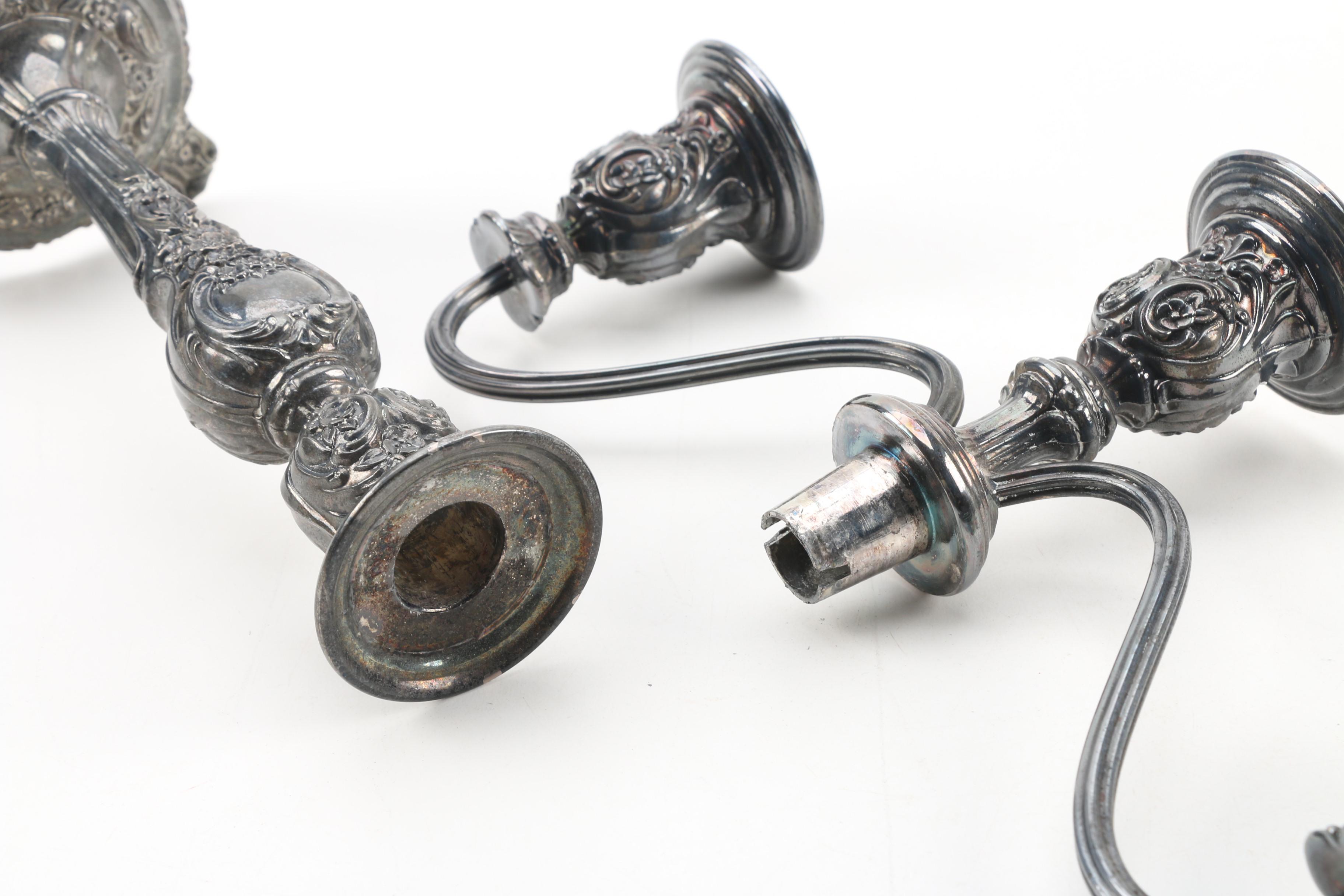 Wm. Rogers & Son "Victorian Rose" Silver Plate Candelabra, Late 20th Century