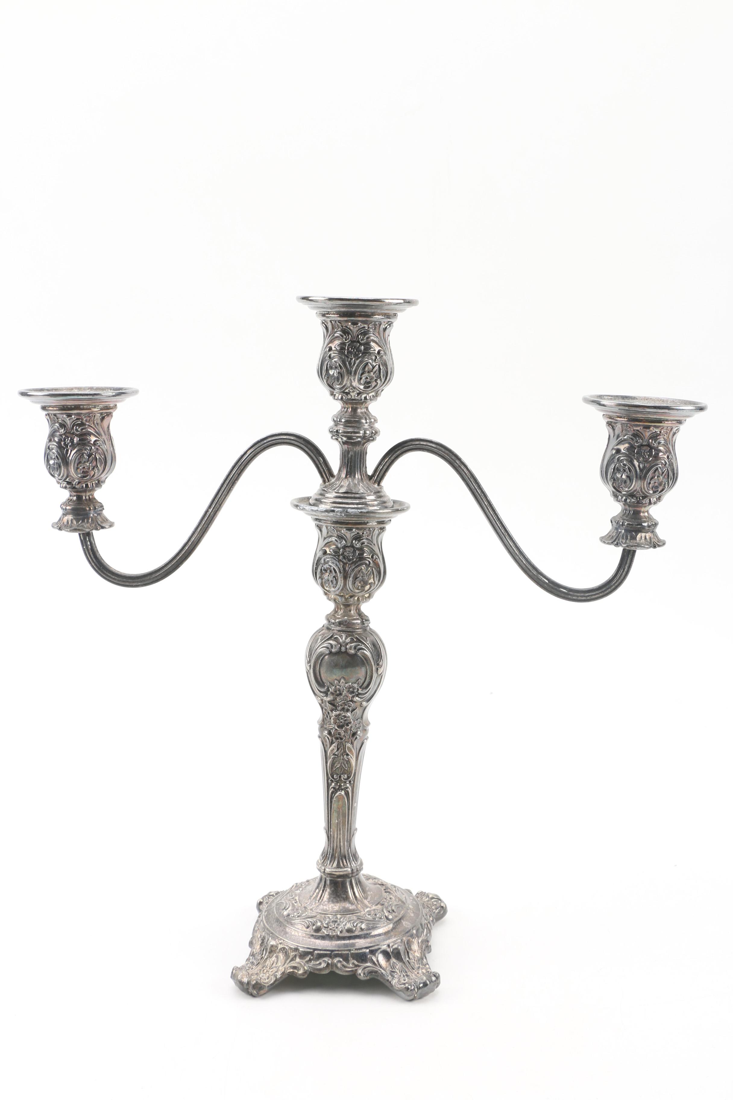 Wm. Rogers & Son "Victorian Rose" Silver Plate Candelabra, Late 20th Century