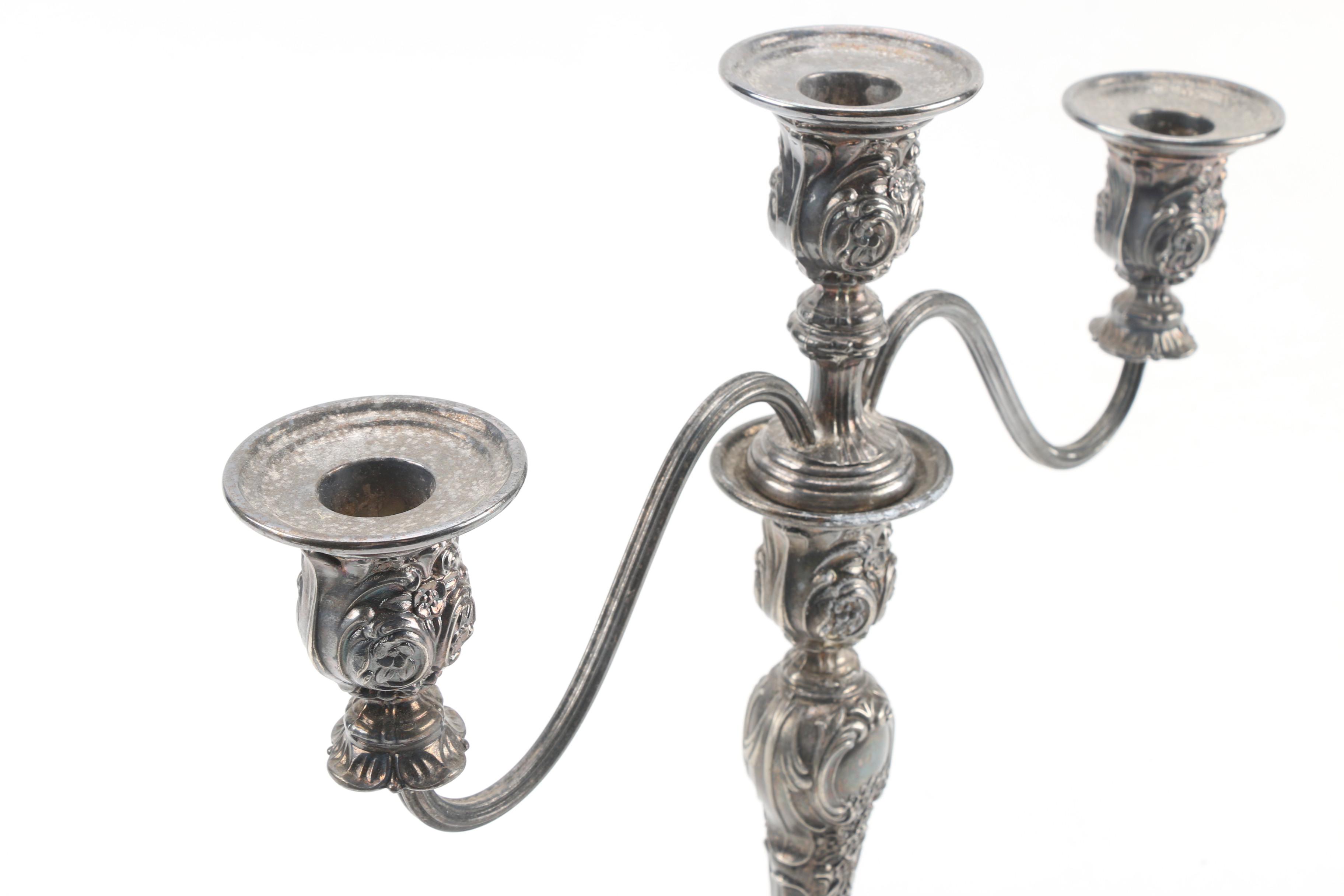 Wm. Rogers & Son "Victorian Rose" Silver Plate Candelabra, Late 20th Century