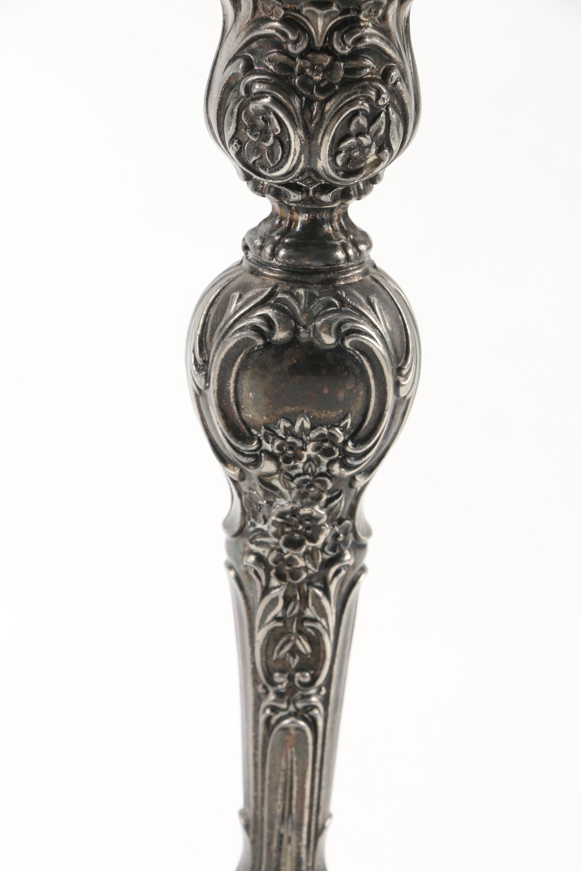 Wm. Rogers & Son "Victorian Rose" Silver Plate Candelabra, Late 20th Century