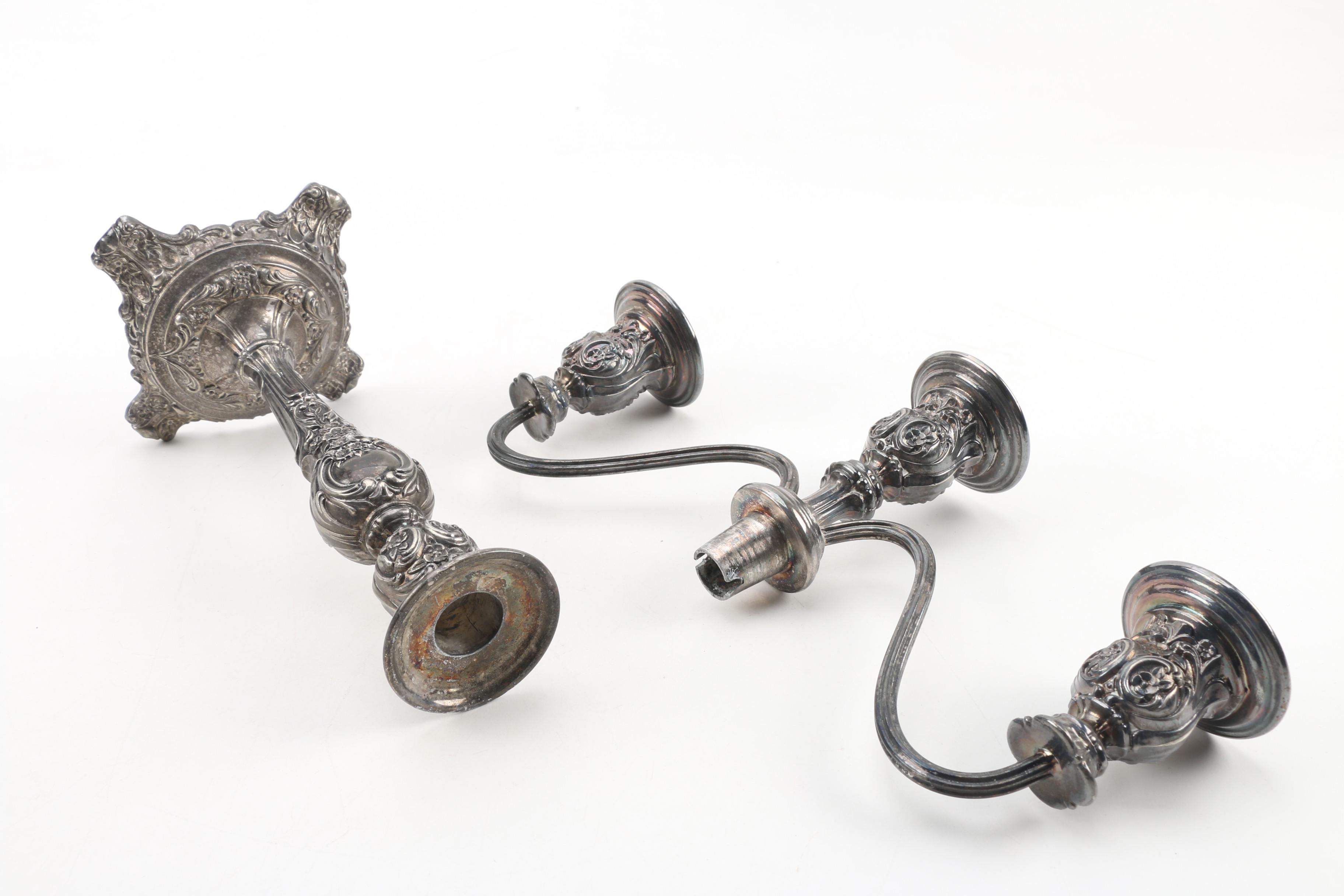 Wm. Rogers & Son "Victorian Rose" Silver Plate Candelabra, Late 20th Century