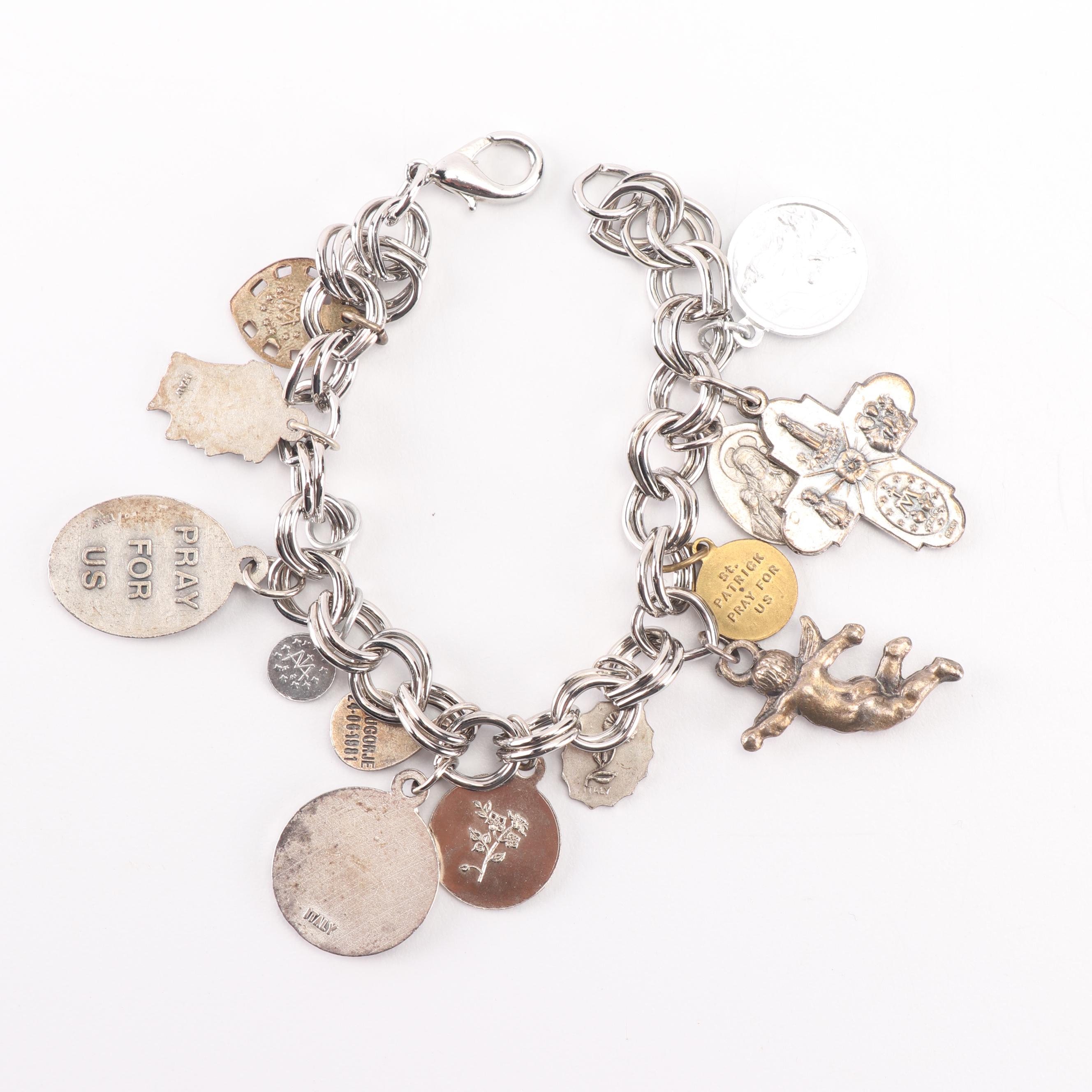 Silver Tone Religious Charm Bracelet