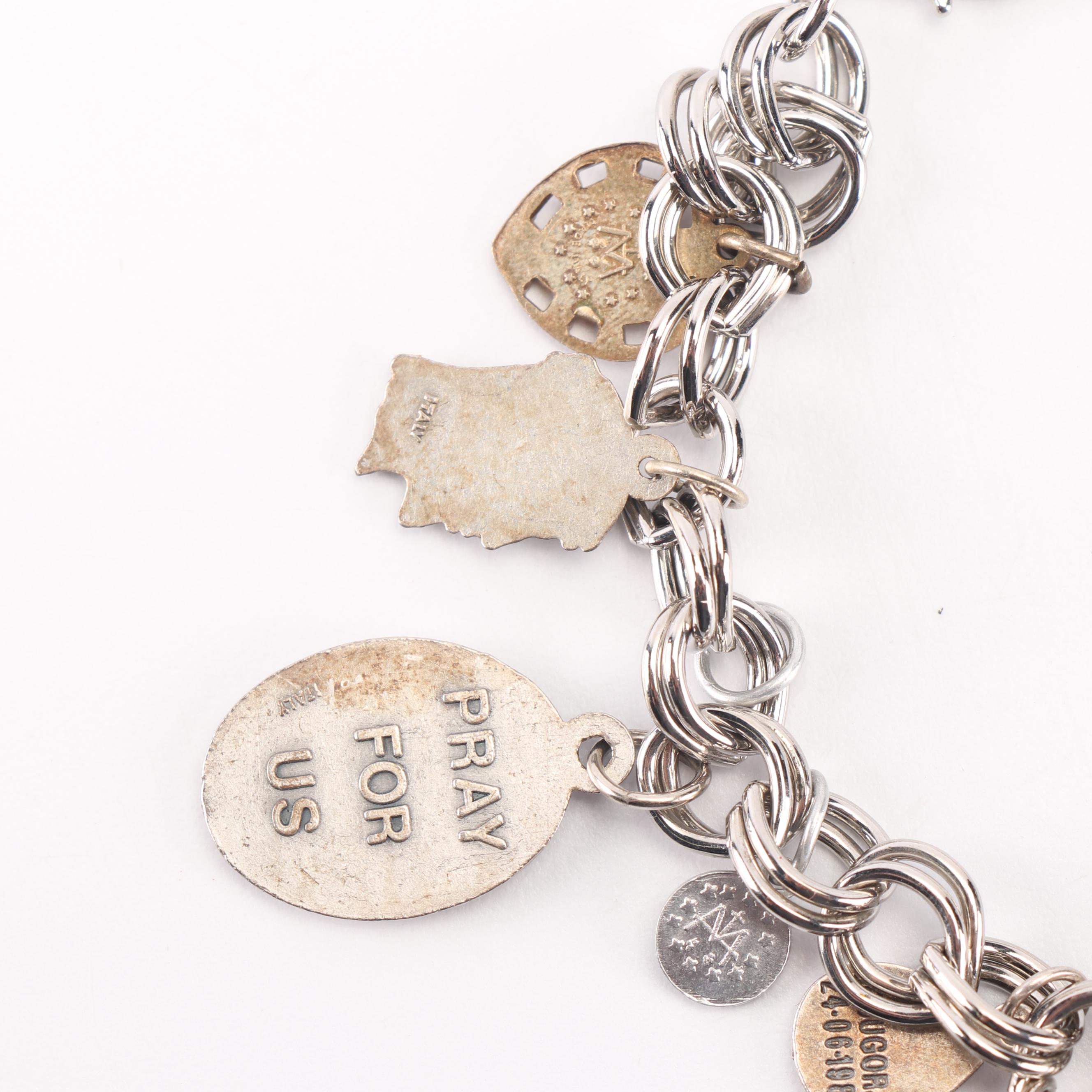 Silver Tone Religious Charm Bracelet