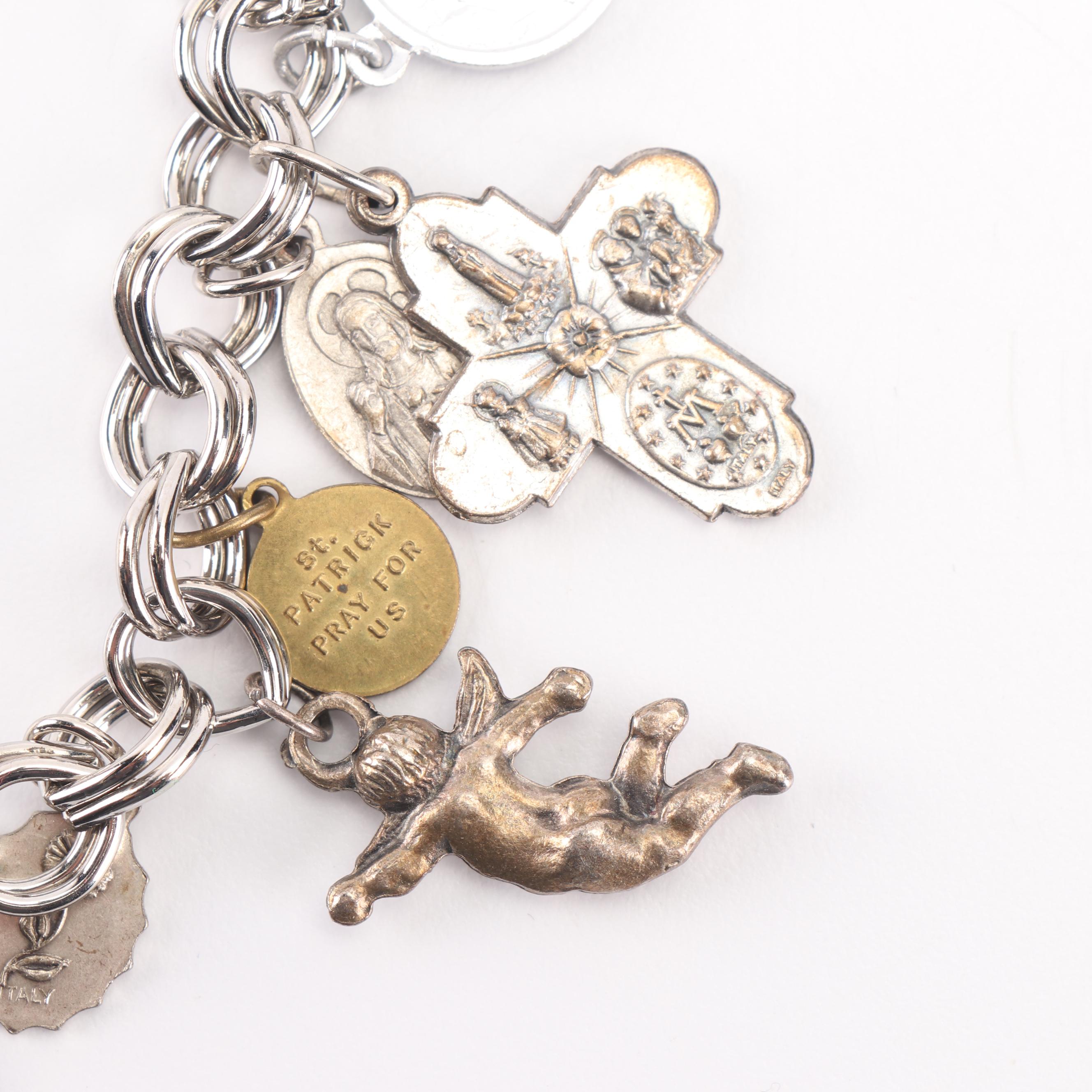 Silver Tone Religious Charm Bracelet