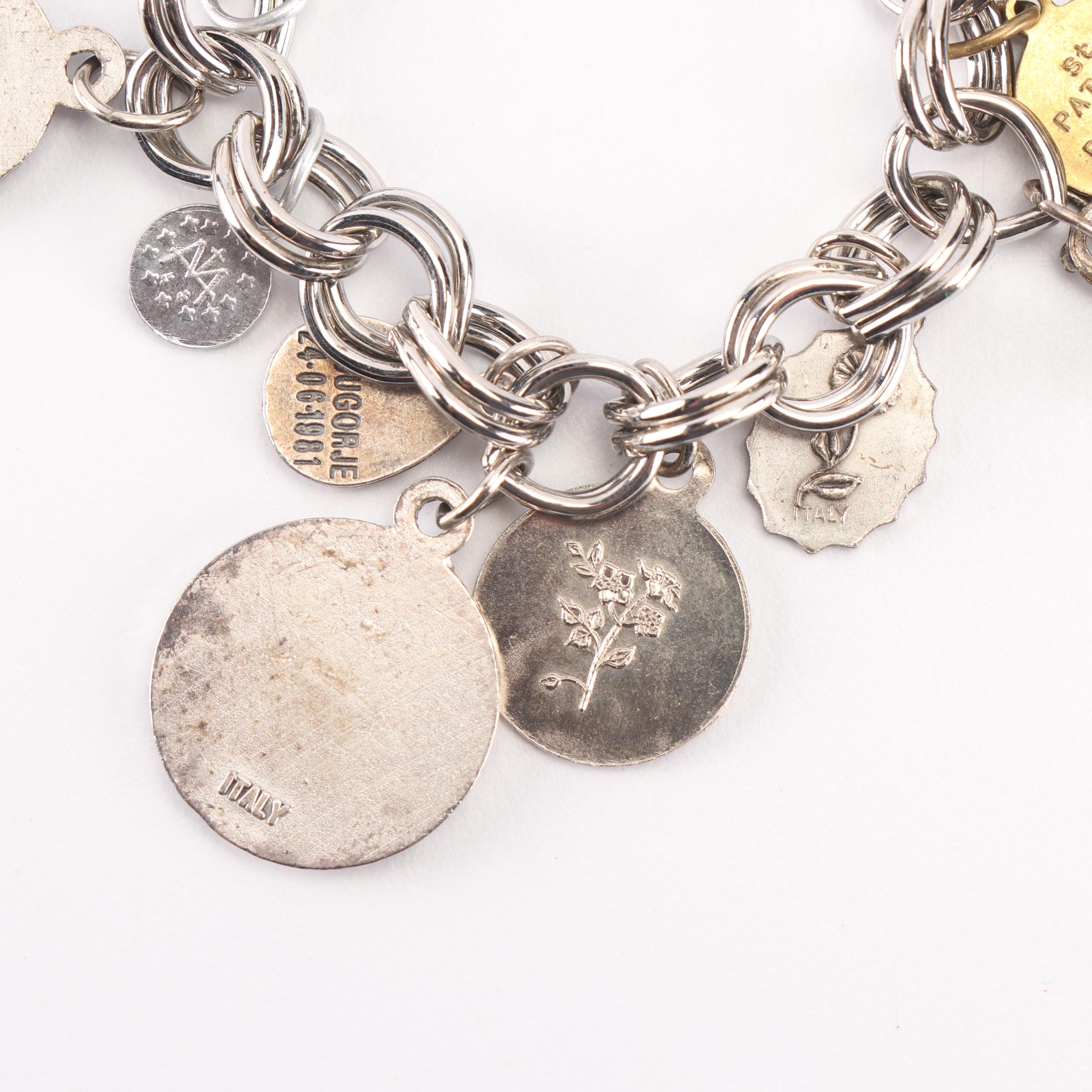 Silver Tone Religious Charm Bracelet