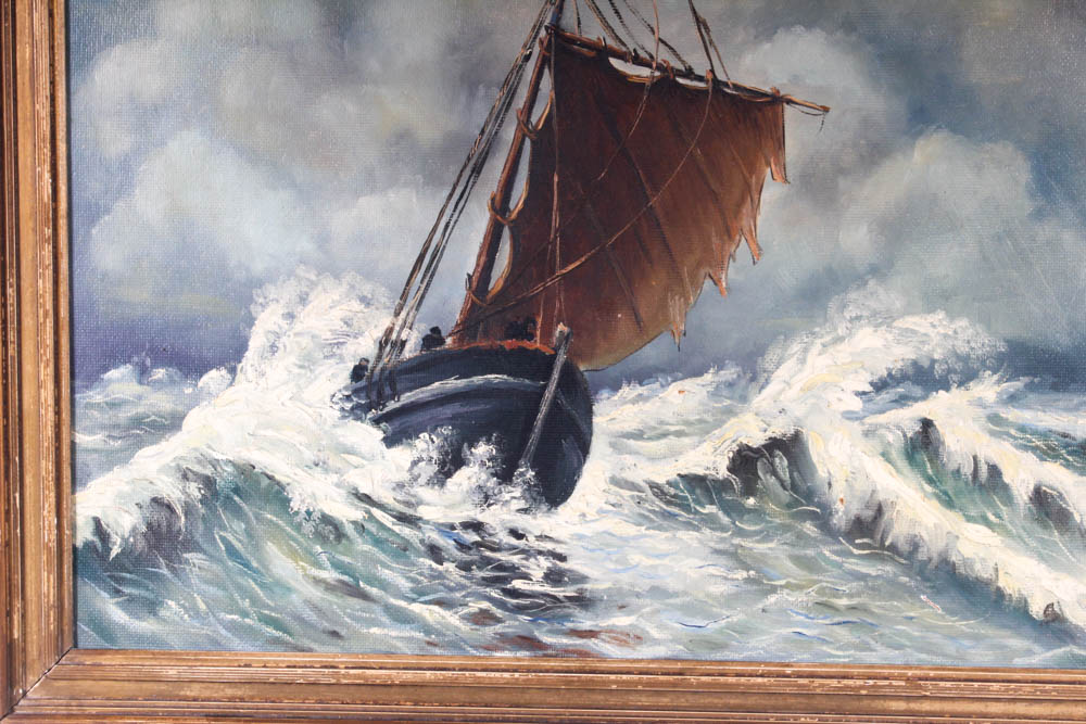 Michel Kritz Oil Painting Fishing Boat in Rough Seas
