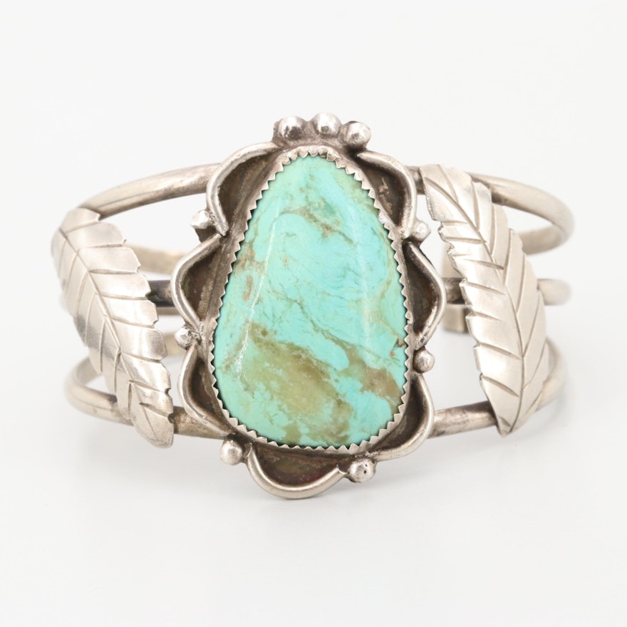 Southwestern Style Silver Tone Turquoise Cuff Bracelet