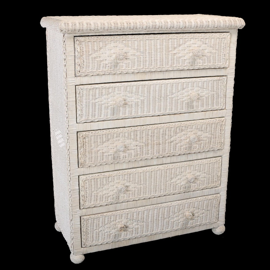 Contemporary White-Painted Wicker Chest of Drawers