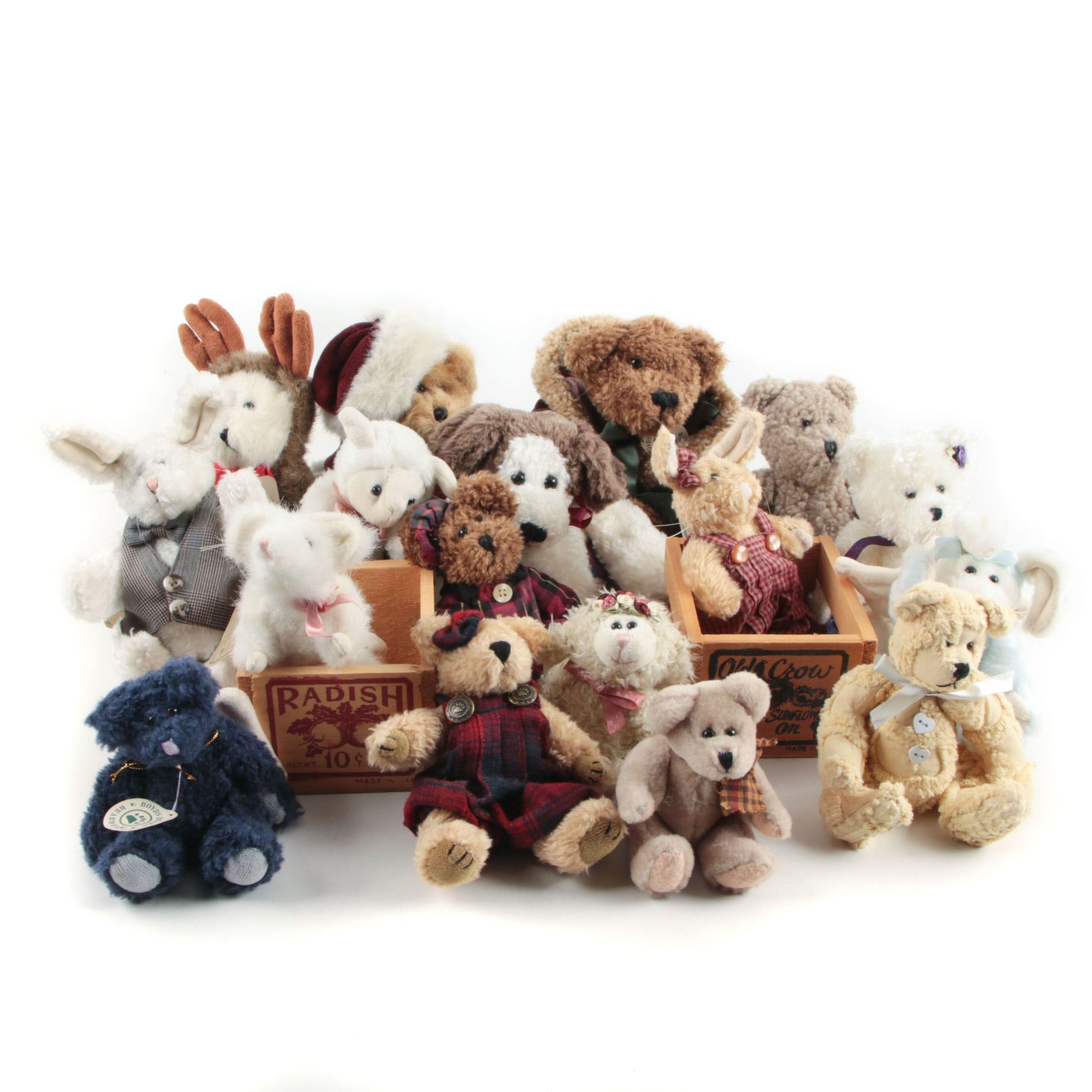Boyd's Bears Stuffed Animals including "Lilith Angel Ewe" and Wooden Crates